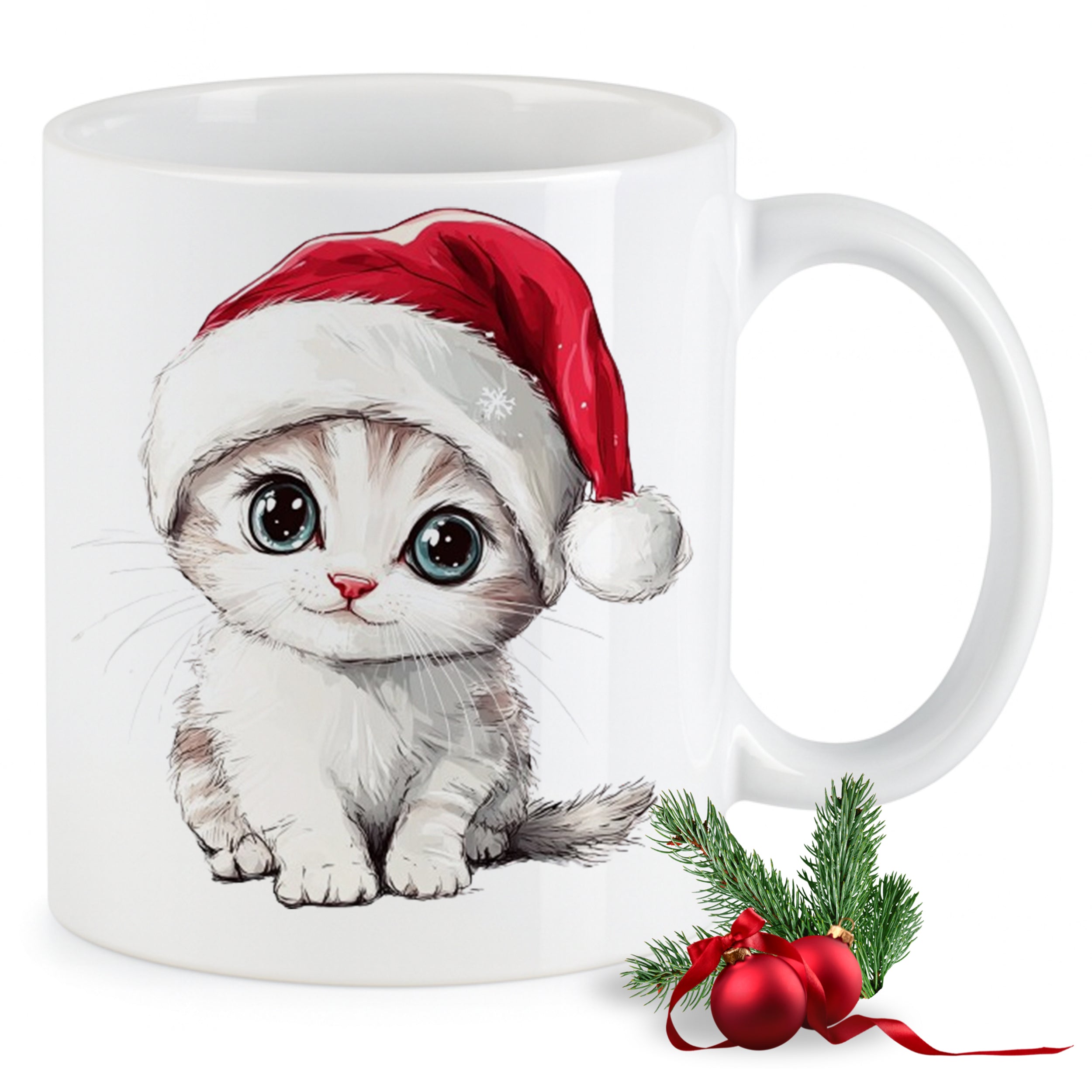 Tasse Kätzchen mit Weihnachtsmütze