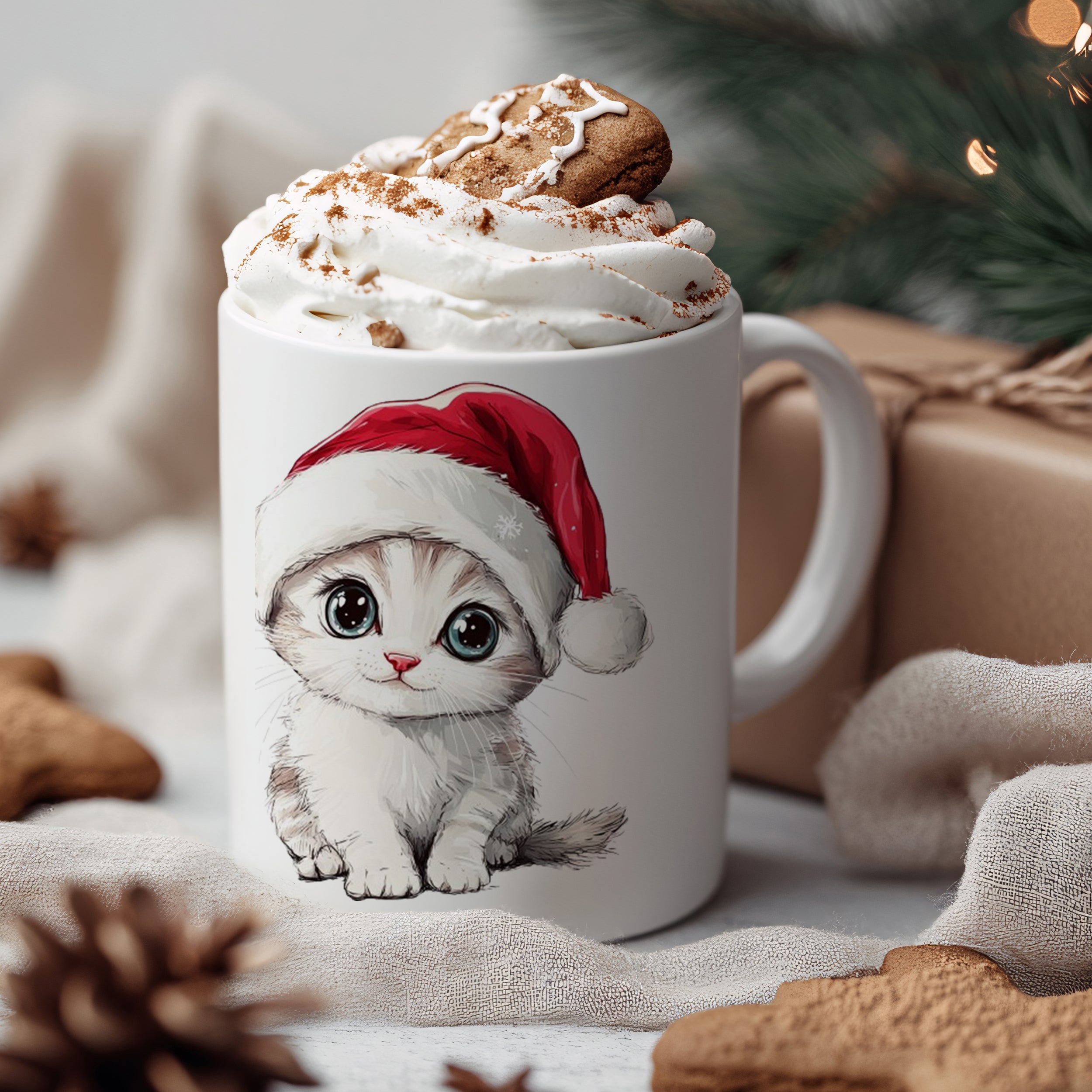 Tasse Kätzchen mit Weihnachtsmütze