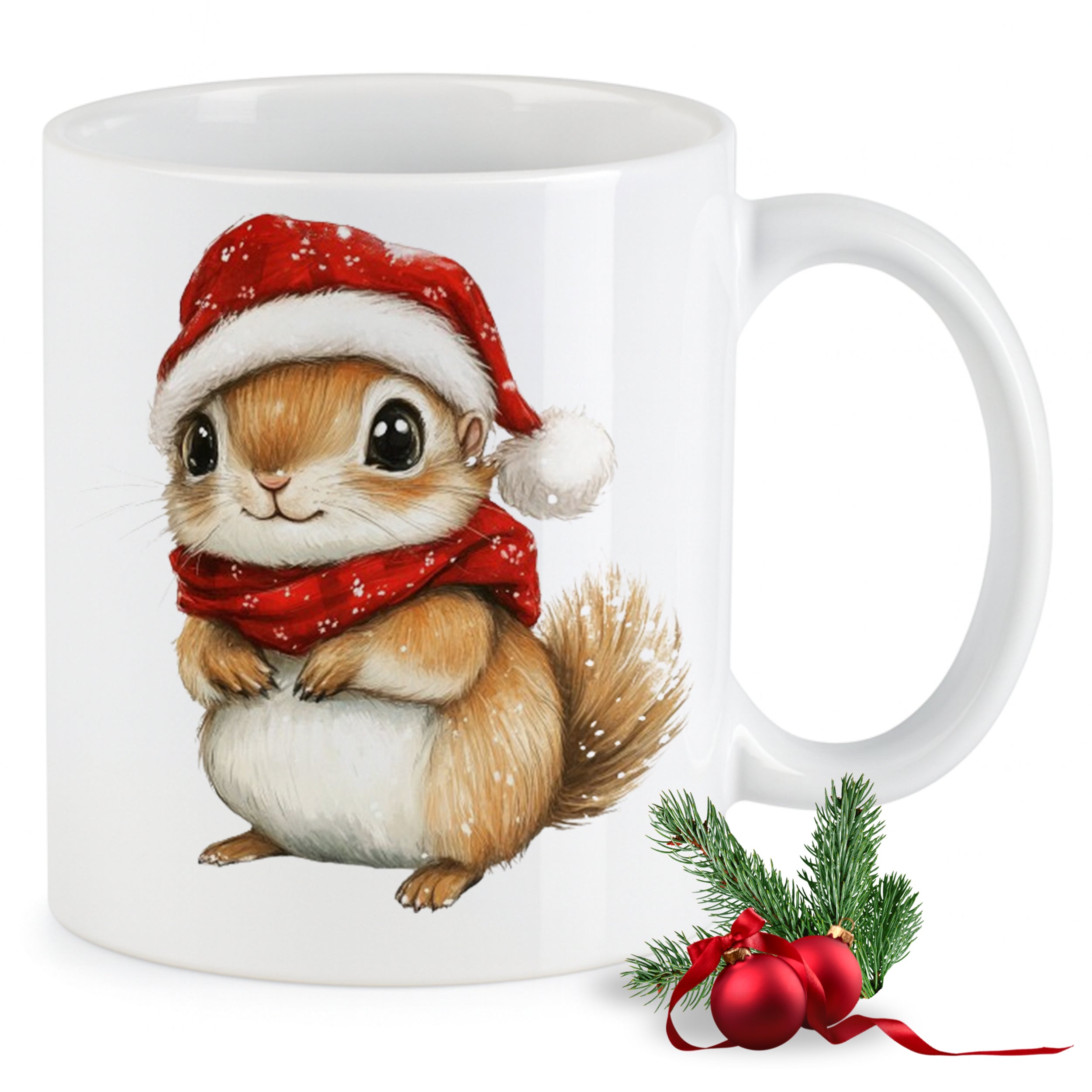 Weihnachtstasse mit niedlichem Eichhörnchen