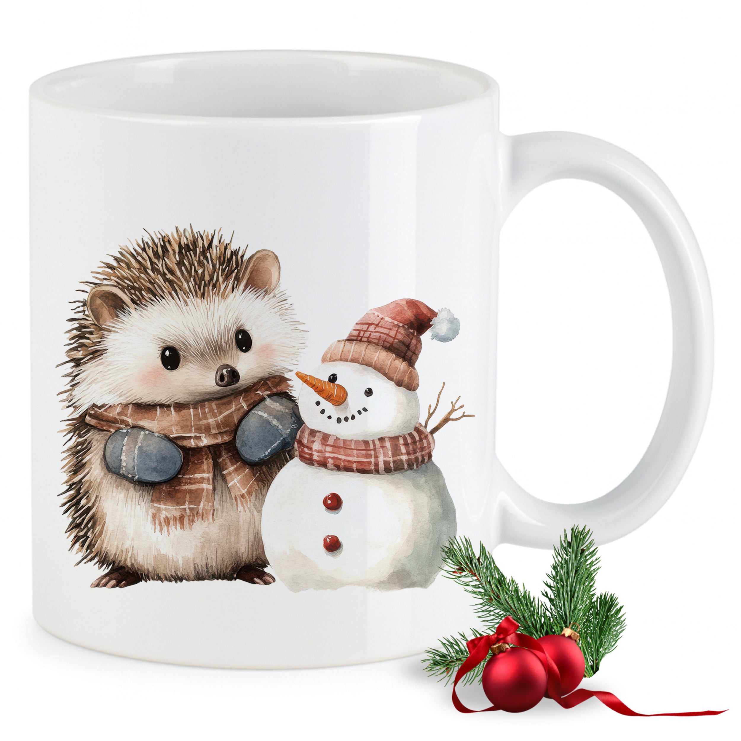 Tasse mit Igel und Schneemann