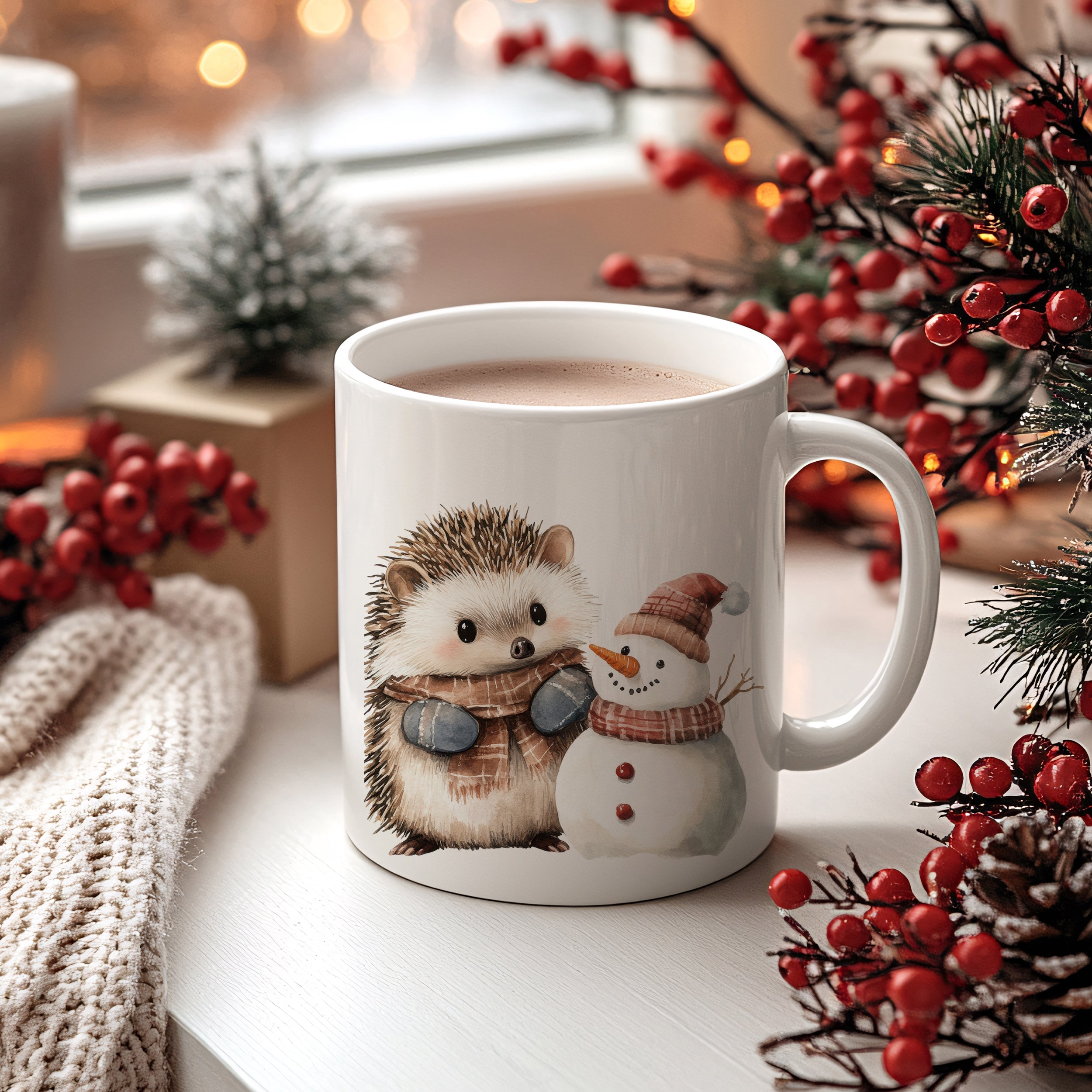 Tasse mit Igel und Schneemann