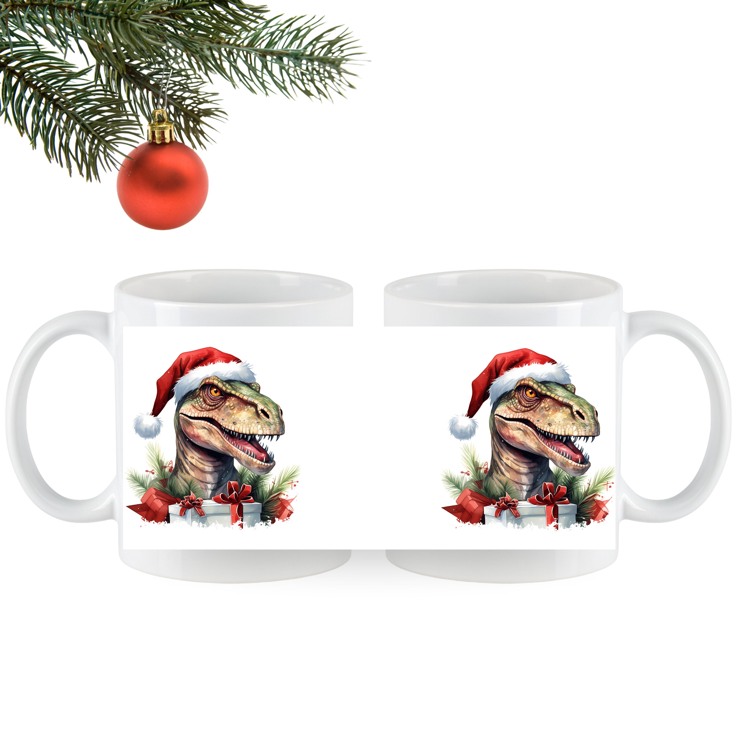 Tasse Dinosaurier mit Weihnachtsmütze
