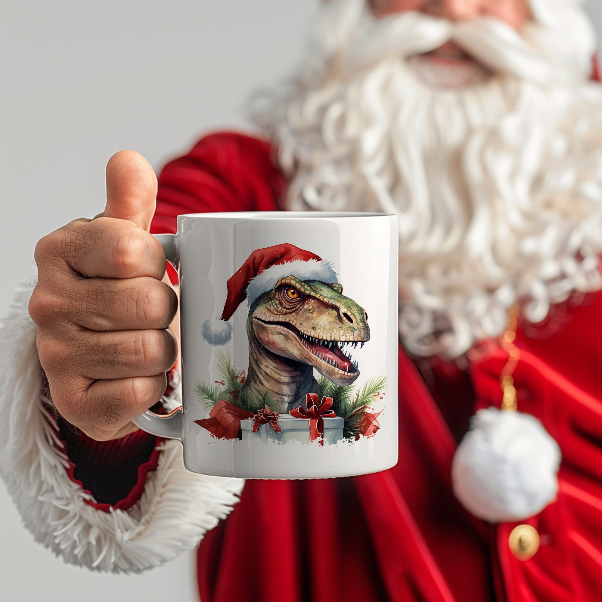 Tasse Dinosaurier mit Weihnachtsmütze