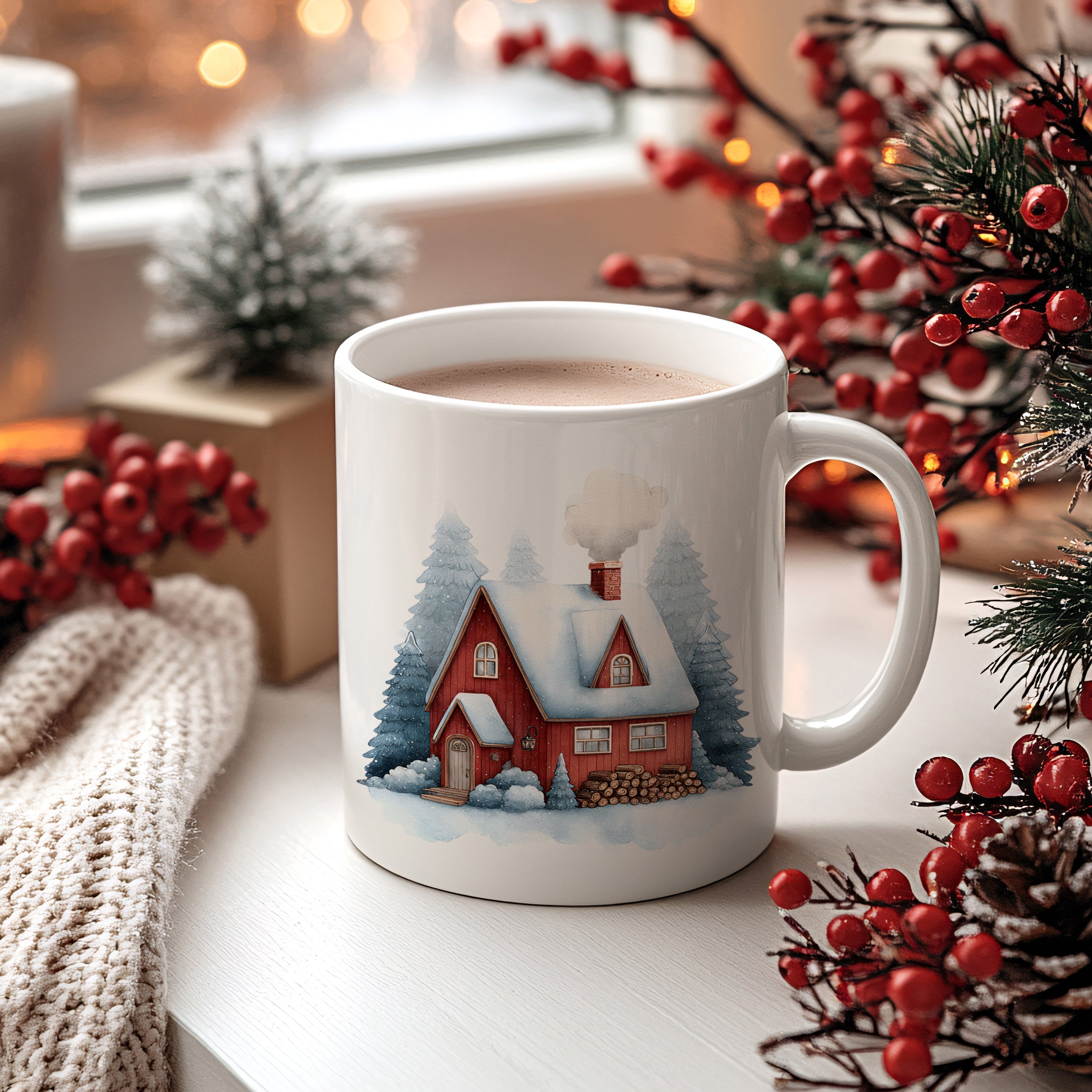 Tasse mit Winterhaus