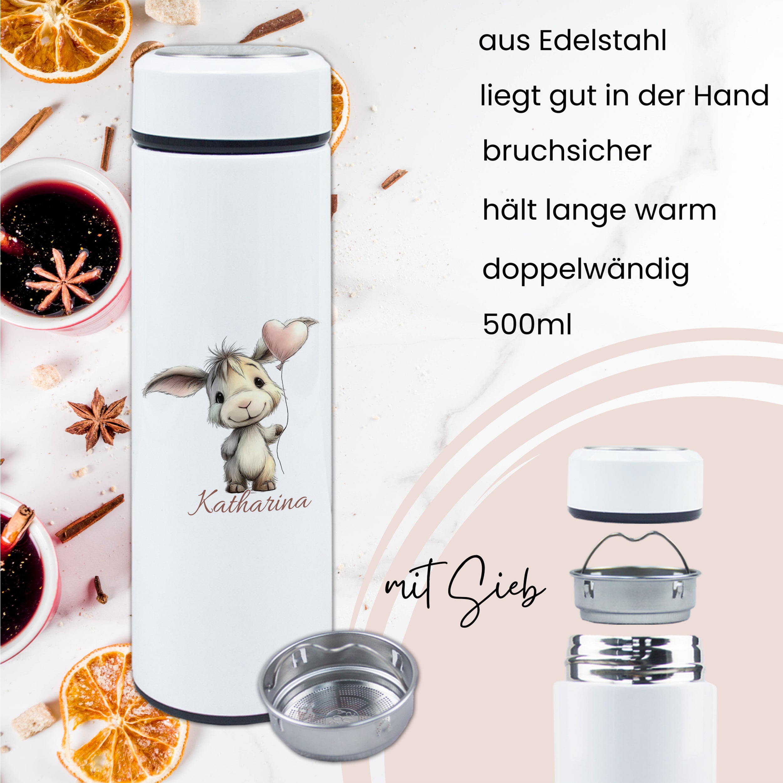 Tee-Thermosflasche mit niedlichem Esel
