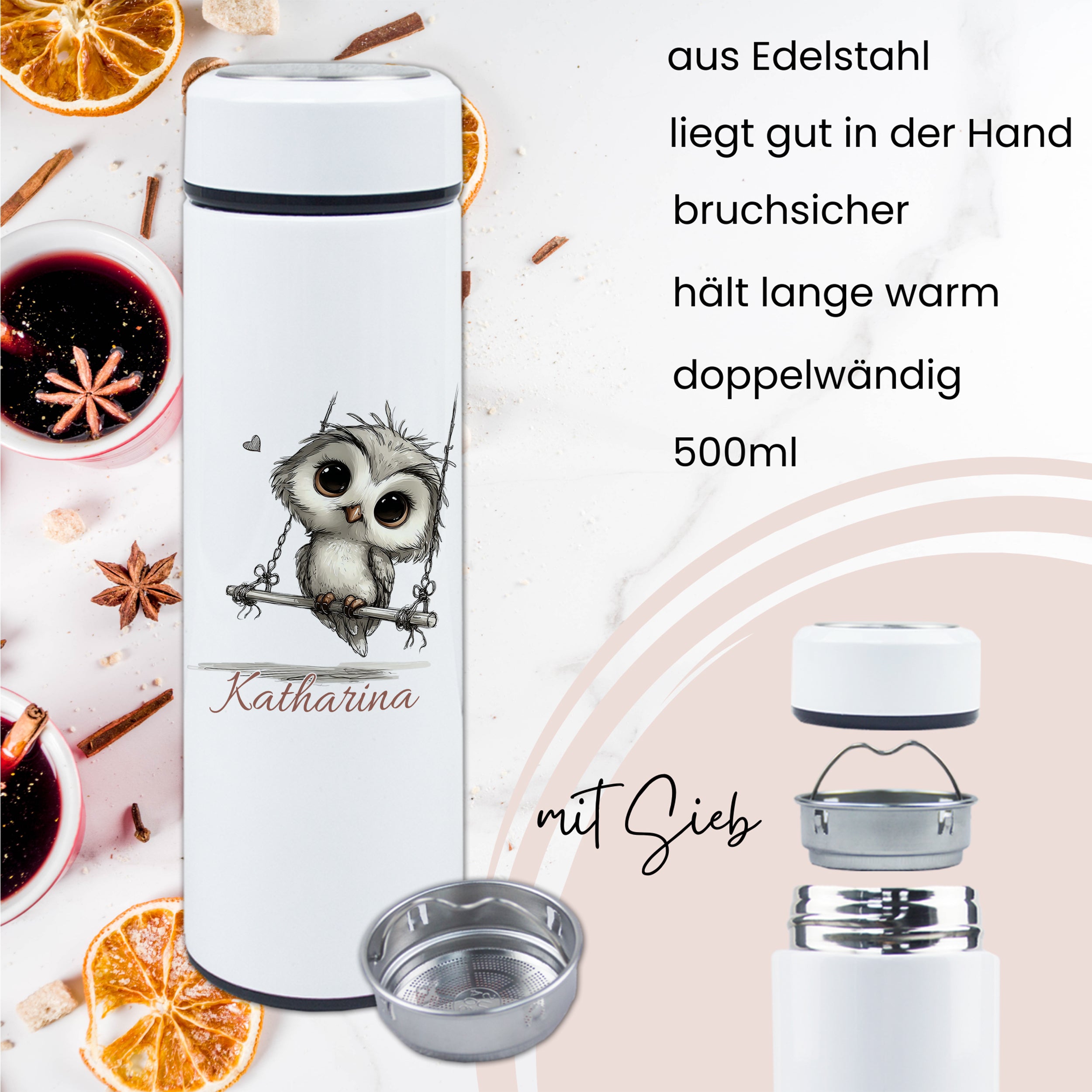 Tee-Thermosflasche Eule - Für gemütliche Teestunden