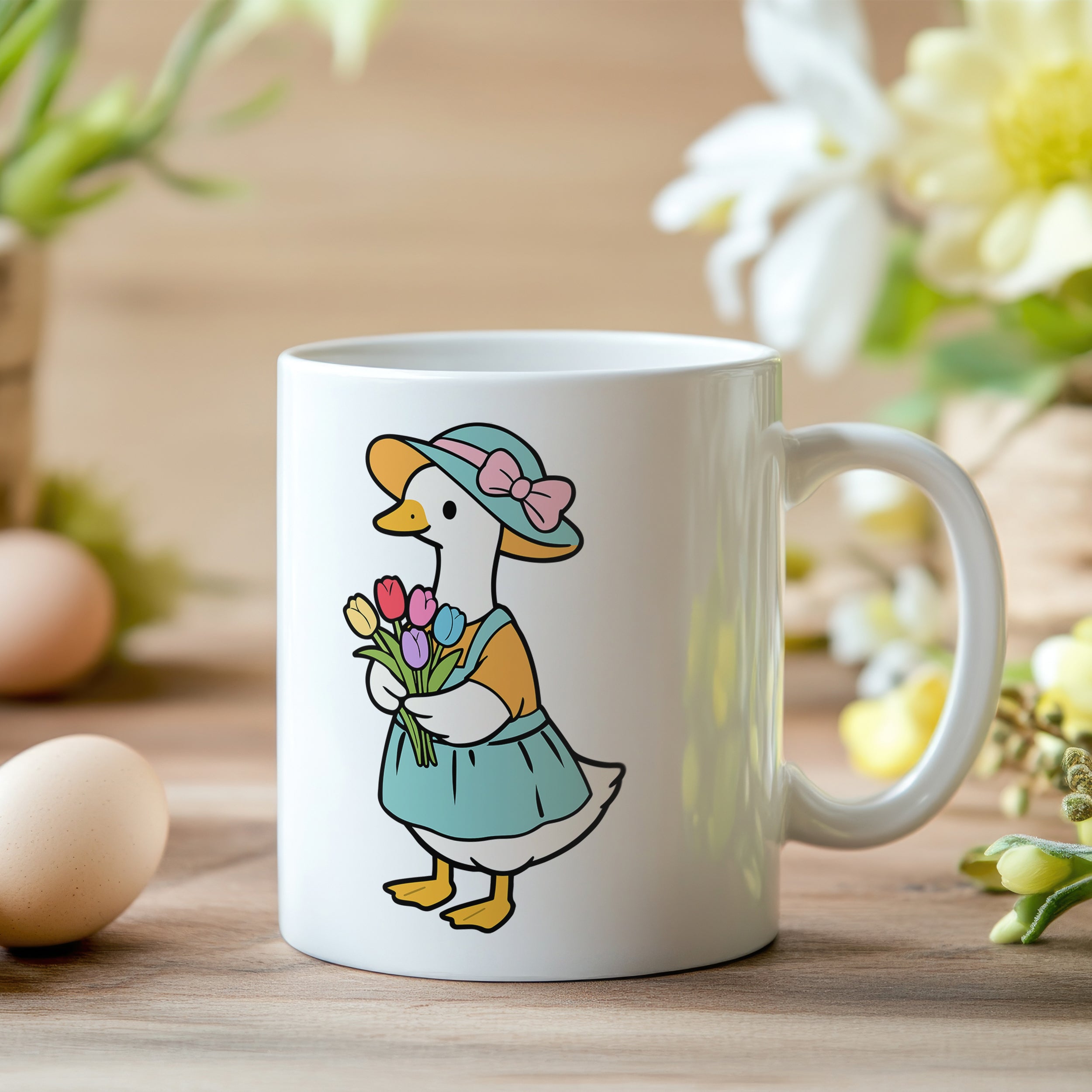 Tasse Ostern mit Ente und Blumen