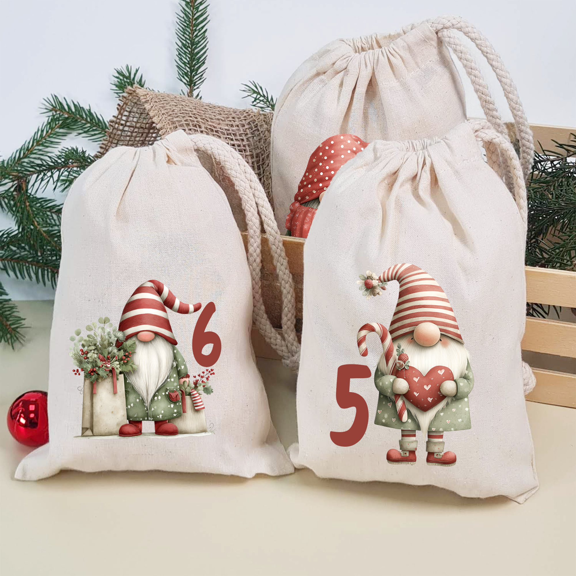Adventskalender Weihnachtswichtel in Rot & Grün