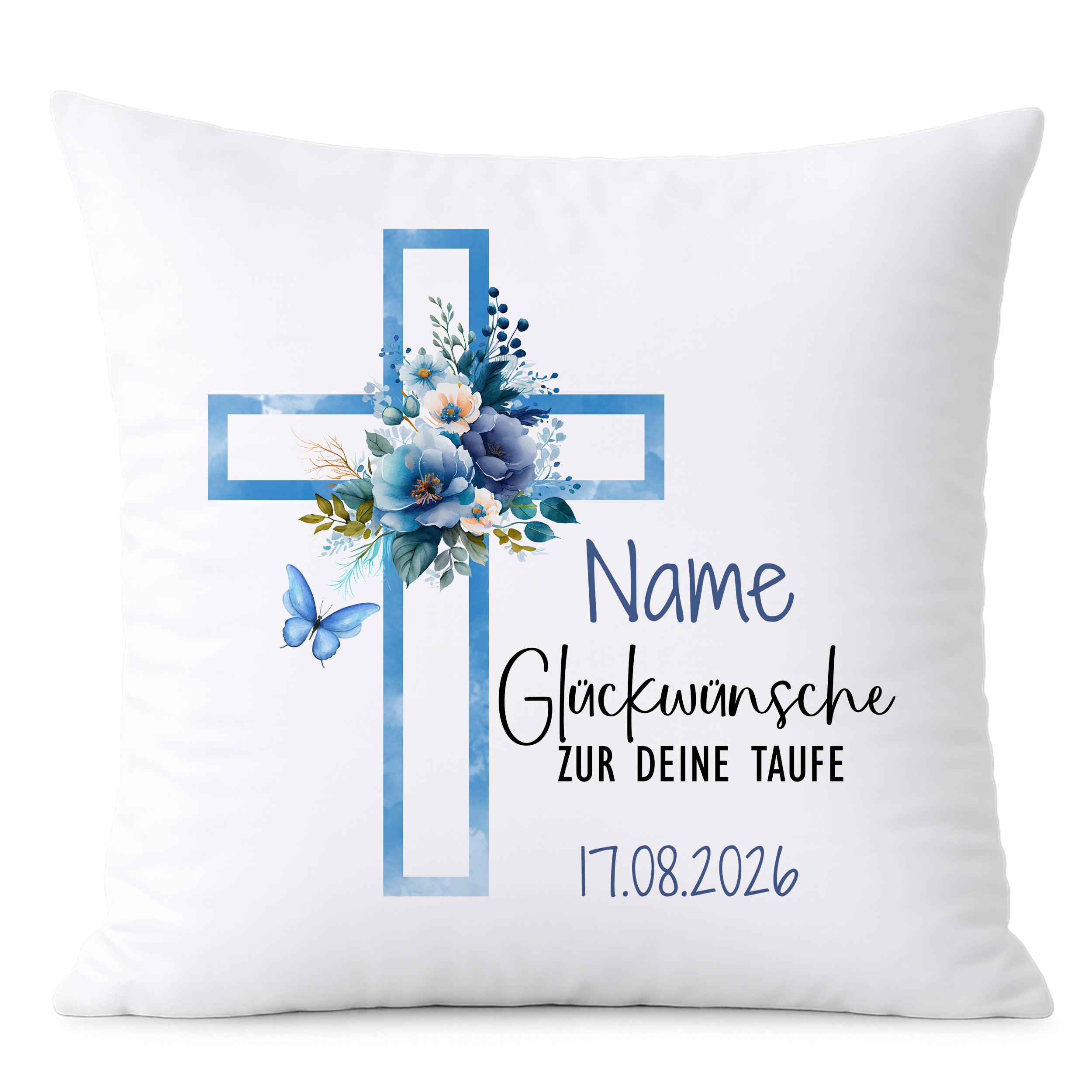 Kissen mit Kreuz - Glückwünsche zur Taufe