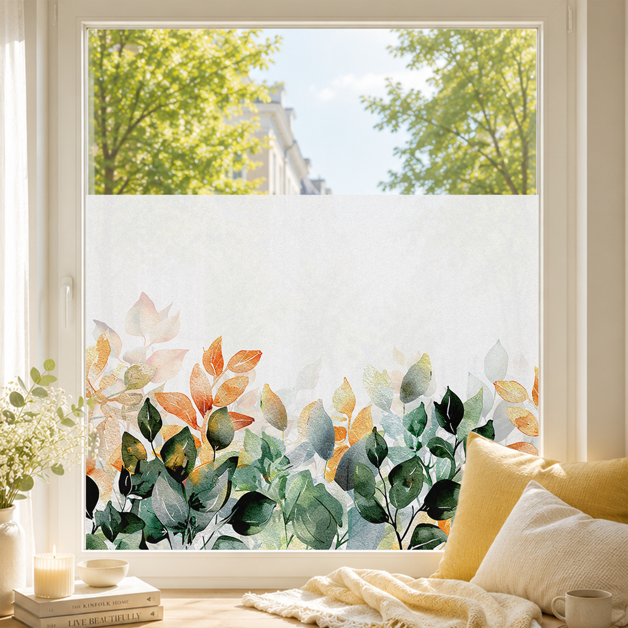 Fensterfolie Blätter in Aquarell
