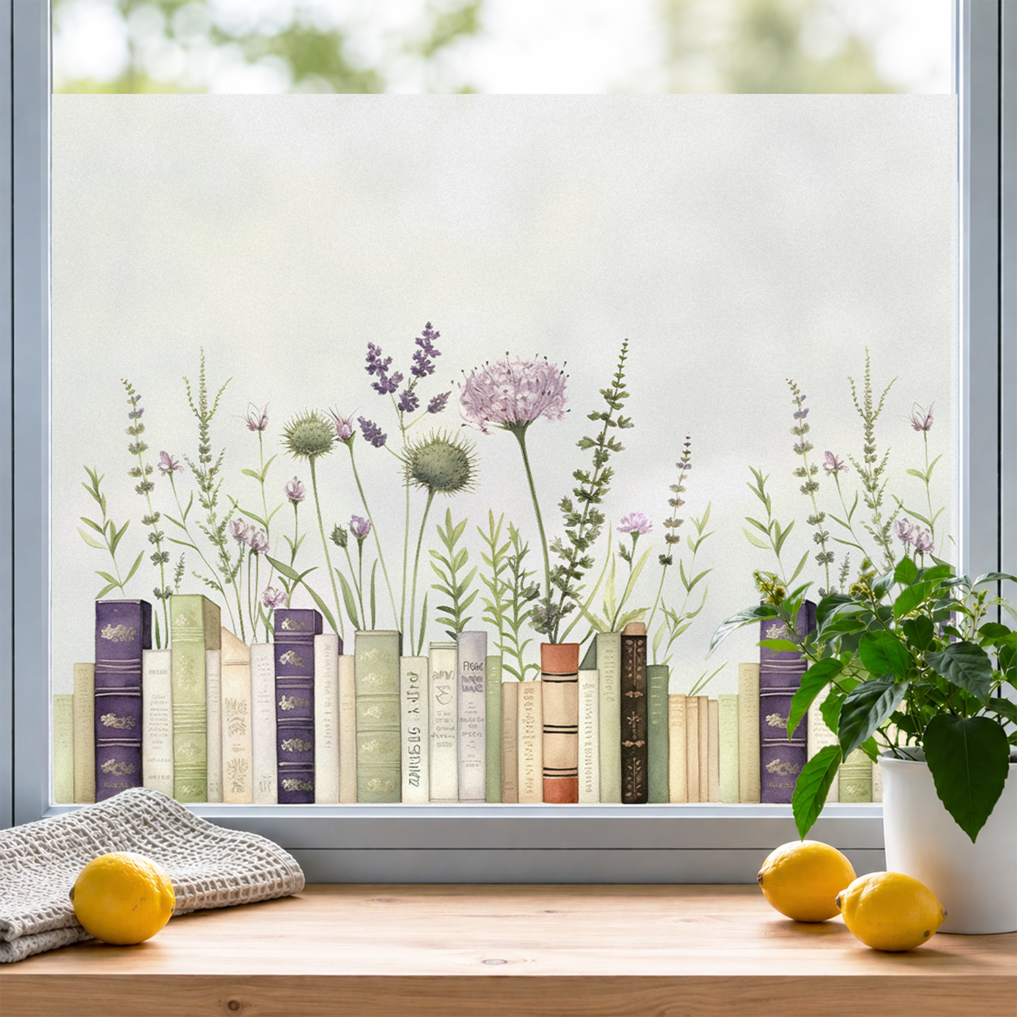 Fensterfolie Bücher mit Blüten