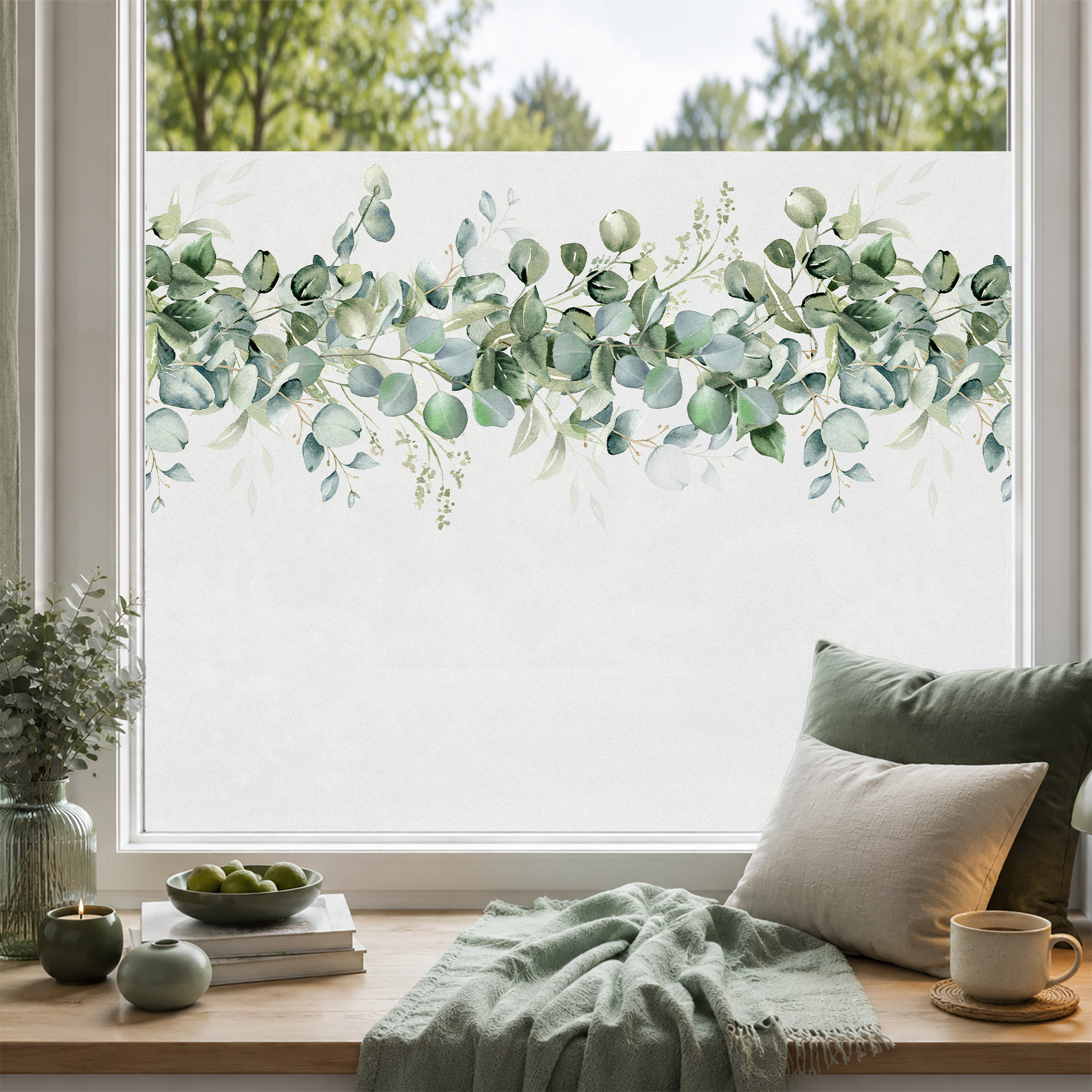 Fensterfolie Eukalyptus Bordüre