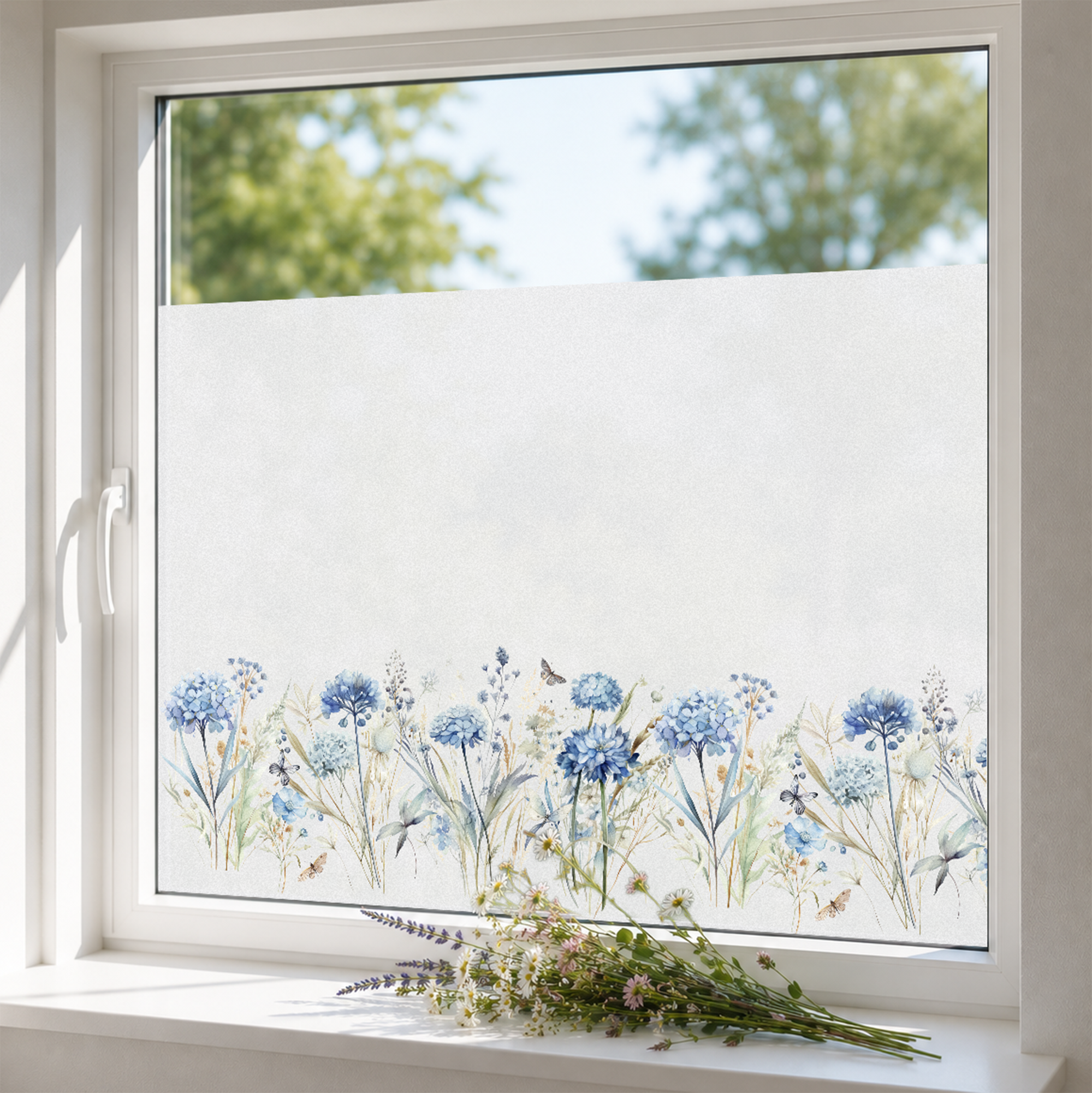 Fensterfolie Blaue Blüten