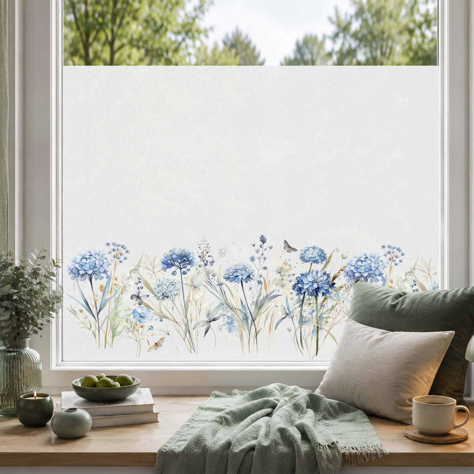 Fensterfolie Blaue Blüten