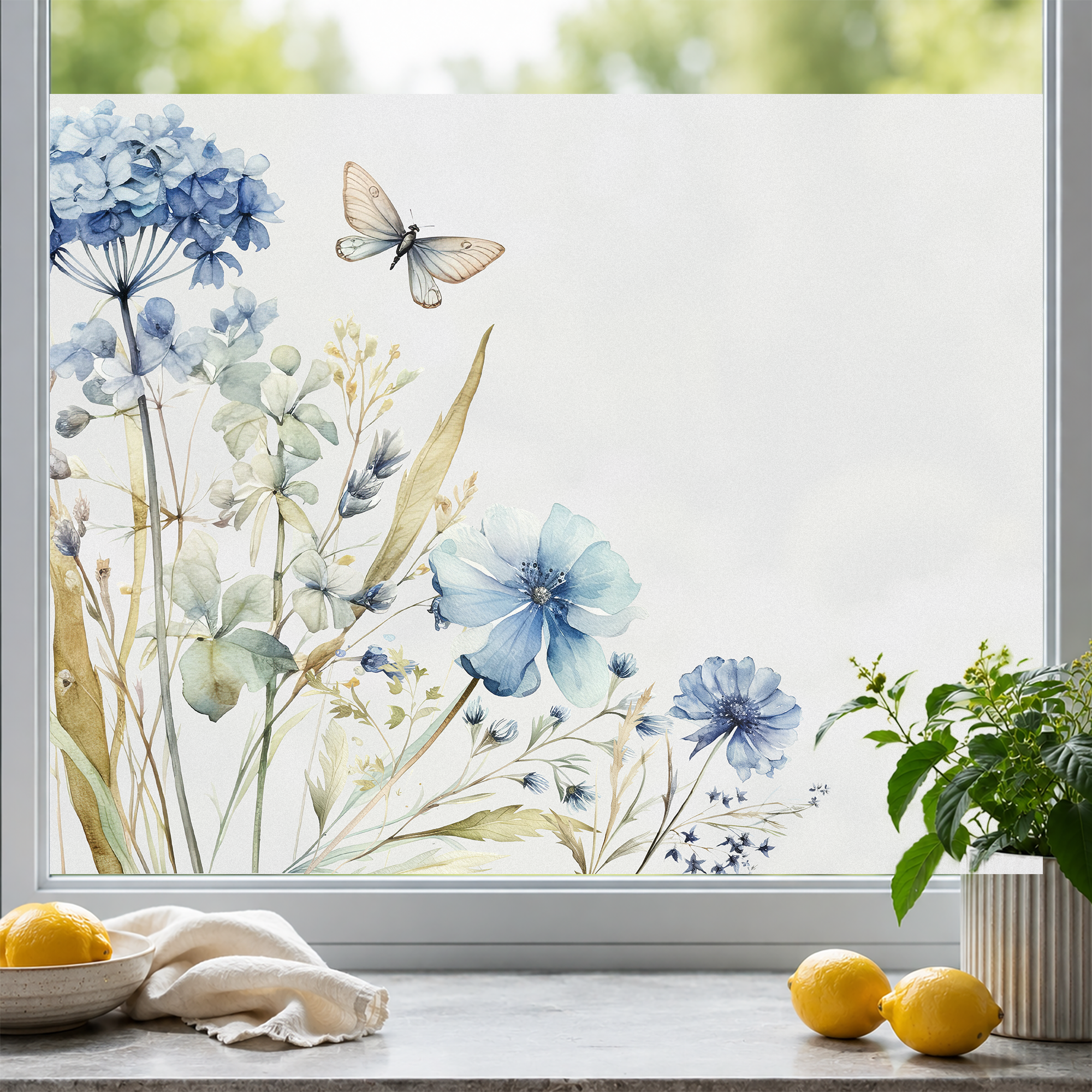 Fensterfolie Blaue Hortensien