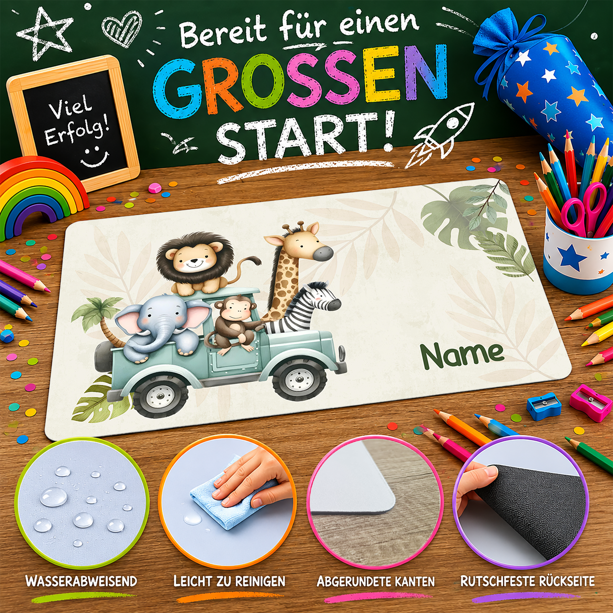 Schreibtischunterlage Safari Tiere im Auto