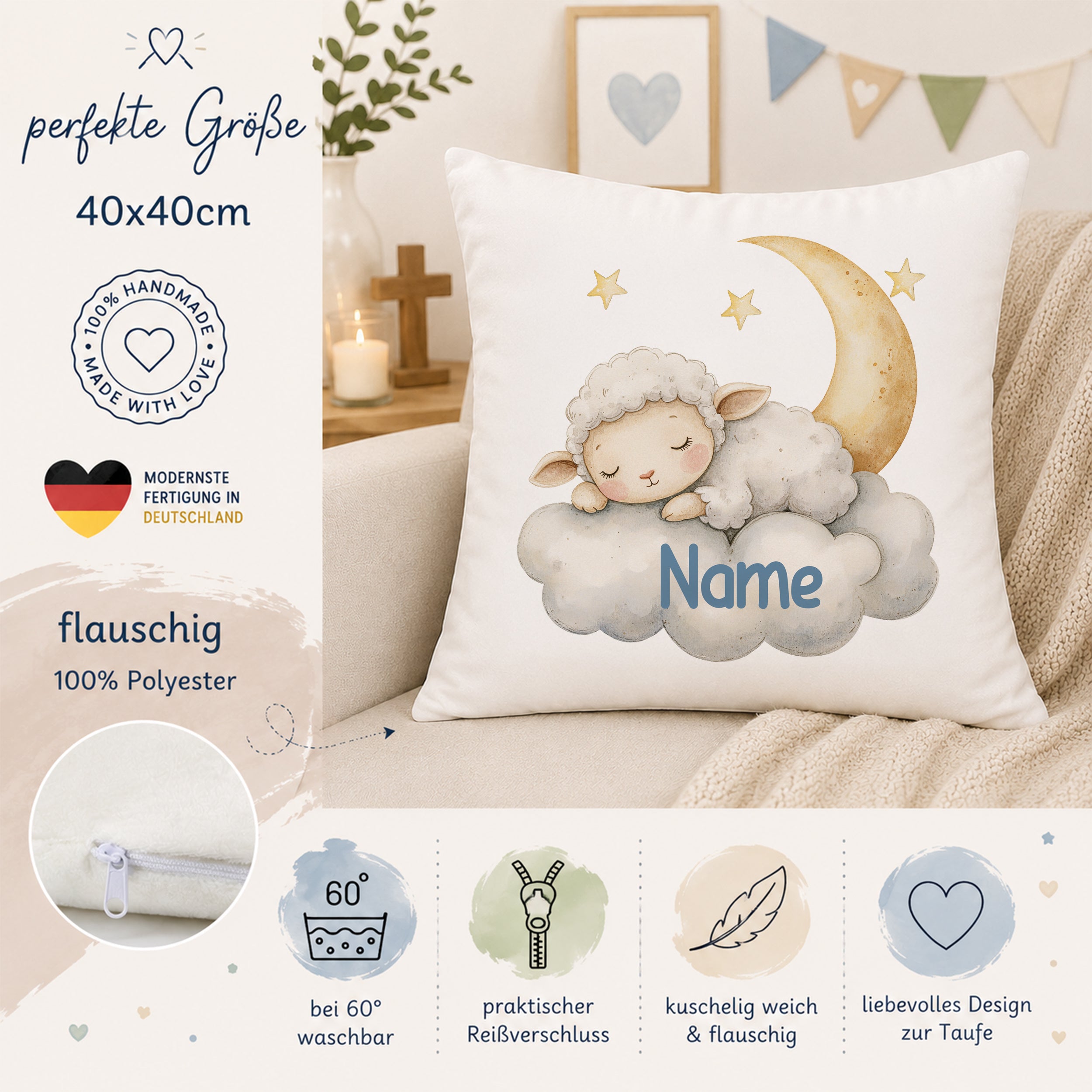 Kissenbezug flauschig mit Schafmotiv - Für süße Träume