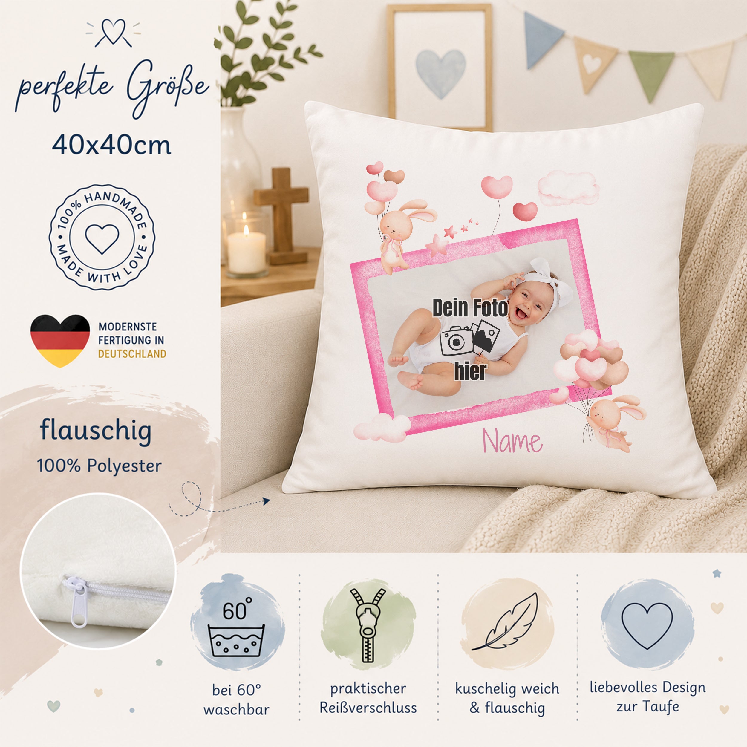 Kissen Babyfoto - Ein Lächeln für dein Zuhause