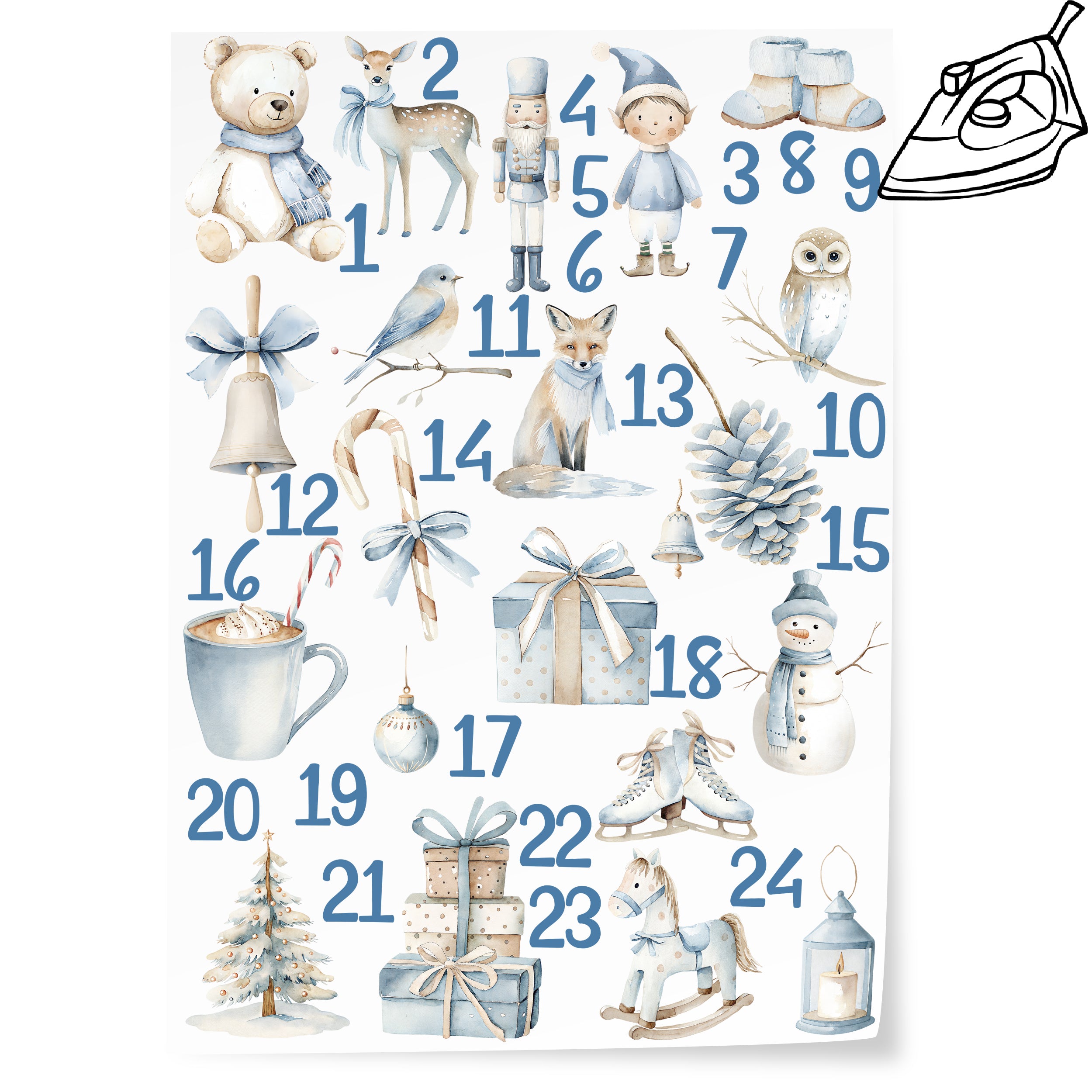 Bügelbilder für Adventskalender Winterzauber in Blau