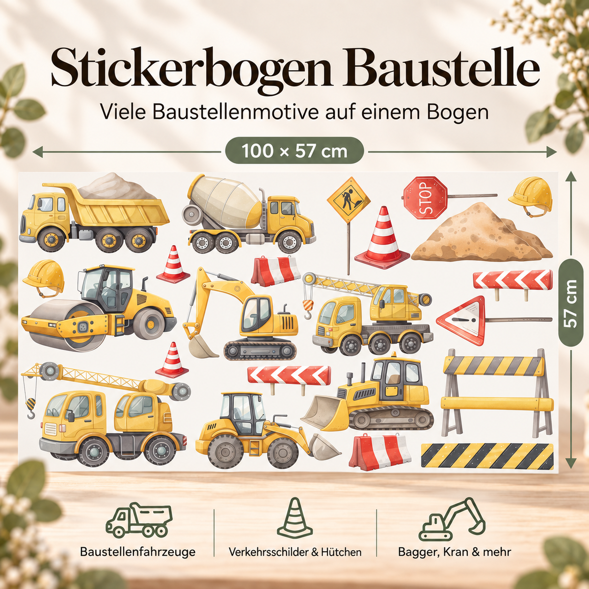 Baustellen-Wandtattoo – Motivübersicht im Zimmer