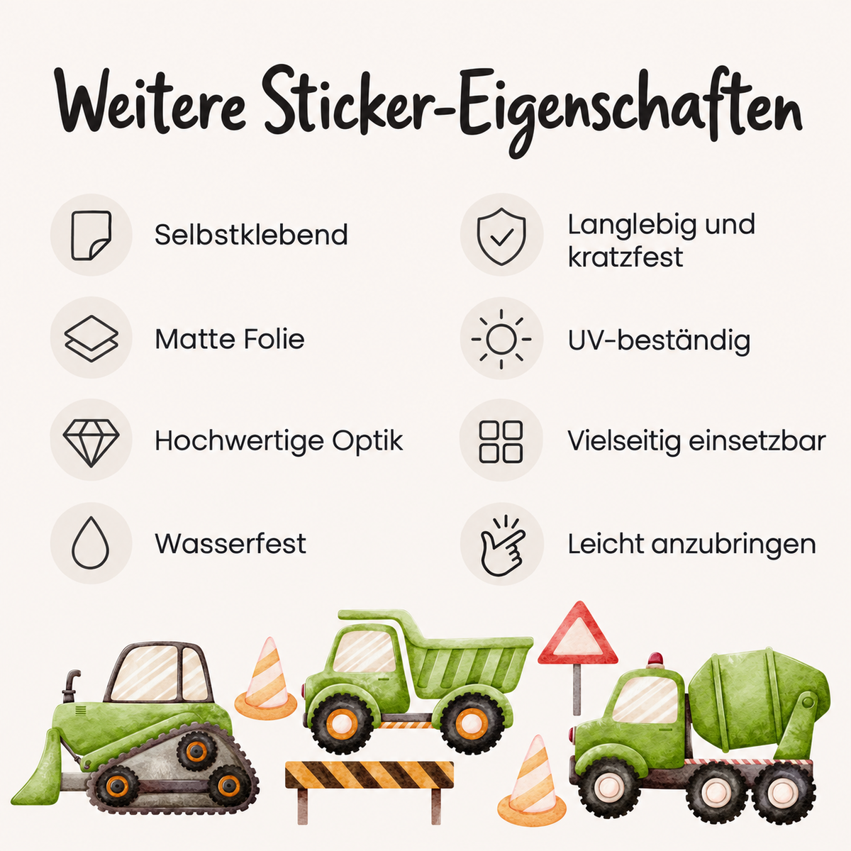 Wandtattoo Baustelle mit Bagger, Kipplaster & Kran