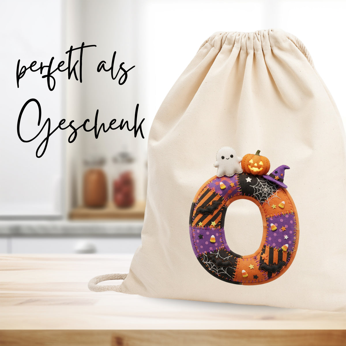 Turnbeutel Halloween Buchstabe O - Fröhliche Gruselzeit