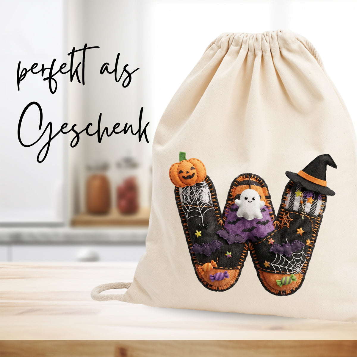 Turnbeutel Halloween Buchstabe W - Gruselige Begleiter für deinen Herbst