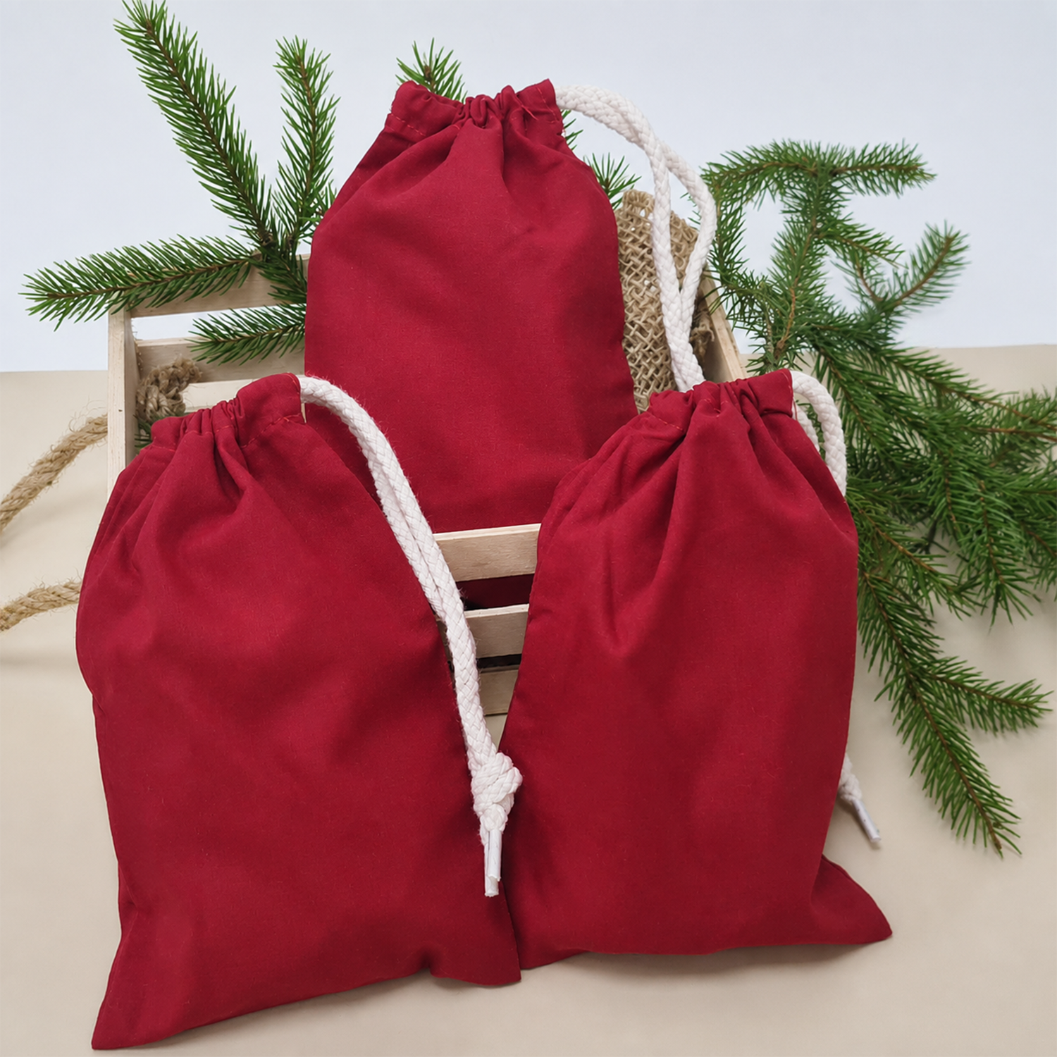 Baumwollsäckchen 15 × 20 cm in Rot – 1 oder 24 Stück