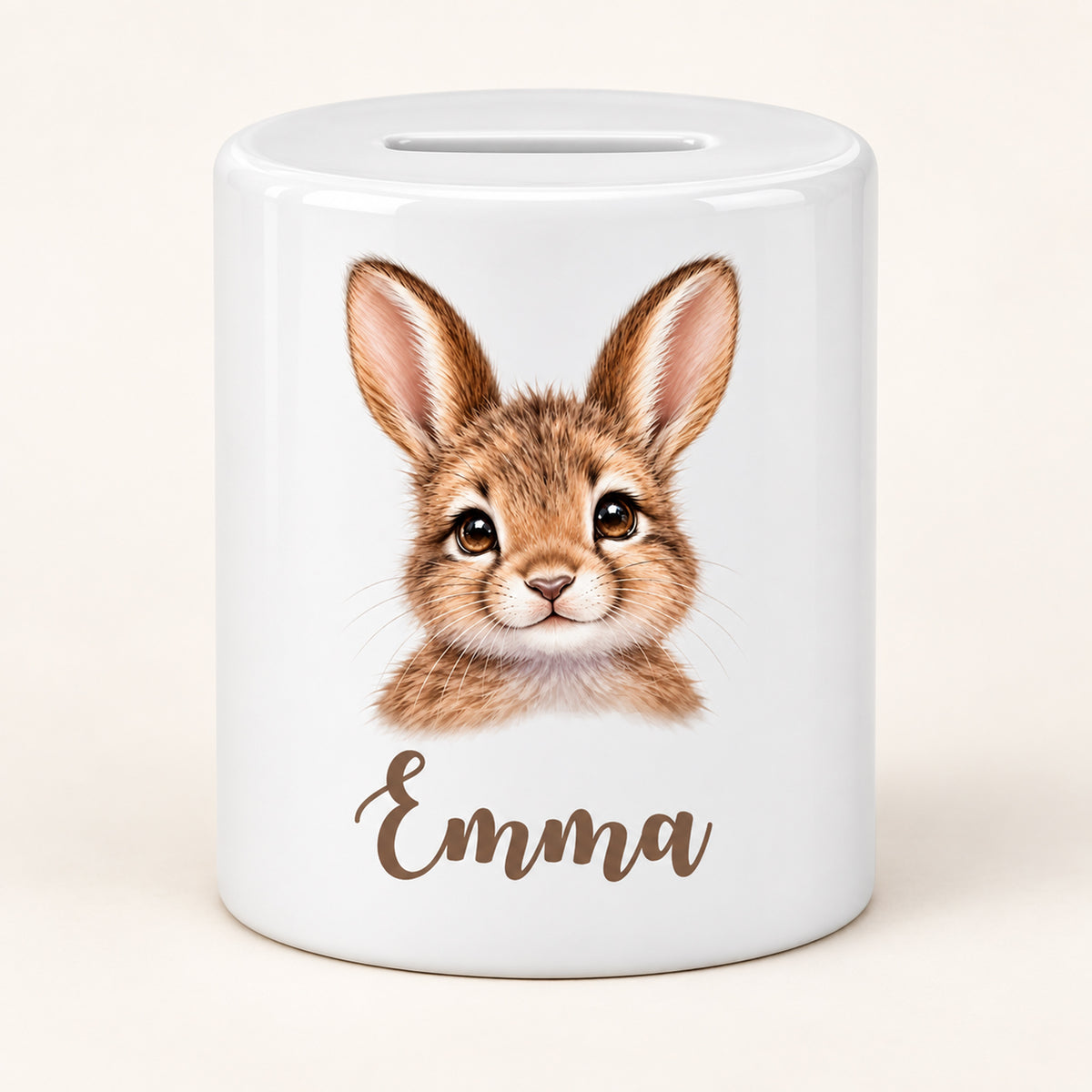 Spardose Hase mit Beispielname Emma: Vorderseite