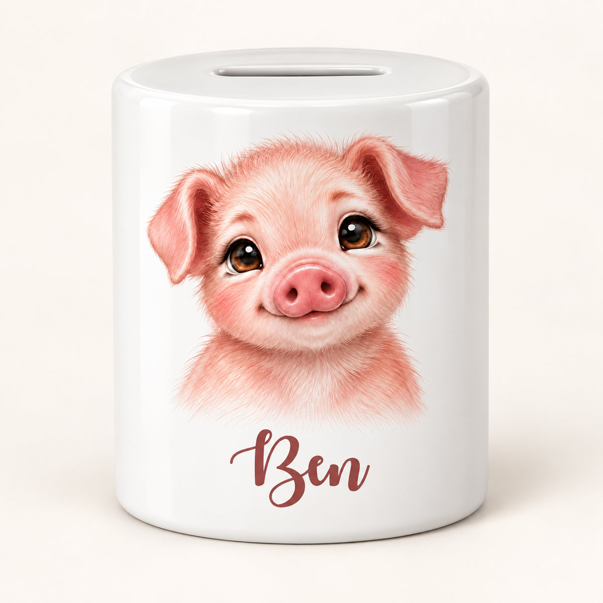 Spardose Schwein mit Beispielname Ben: Vorderseite