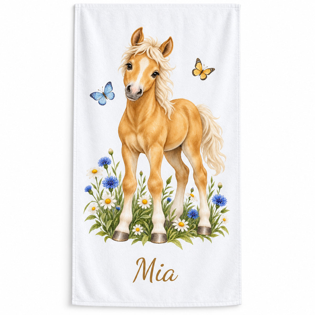 Handtuch mit Kleines Wiesenpony und Wunschname – Produktansicht 1
