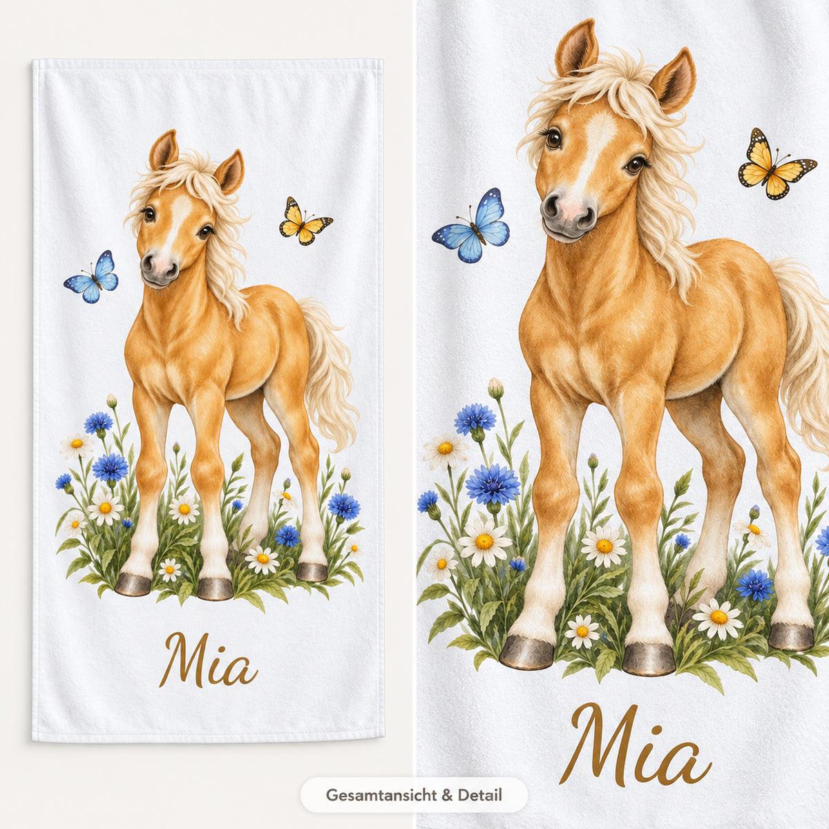 Handtuch mit Kleines Wiesenpony und Wunschname – Produktansicht 6