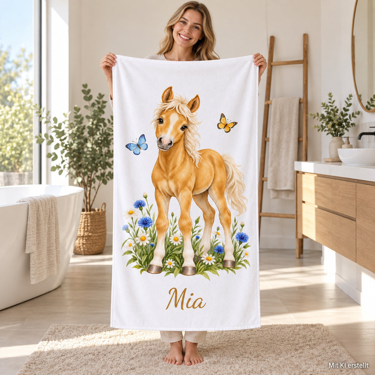 Handtuch mit Kleines Wiesenpony und Wunschname – Produktansicht 7