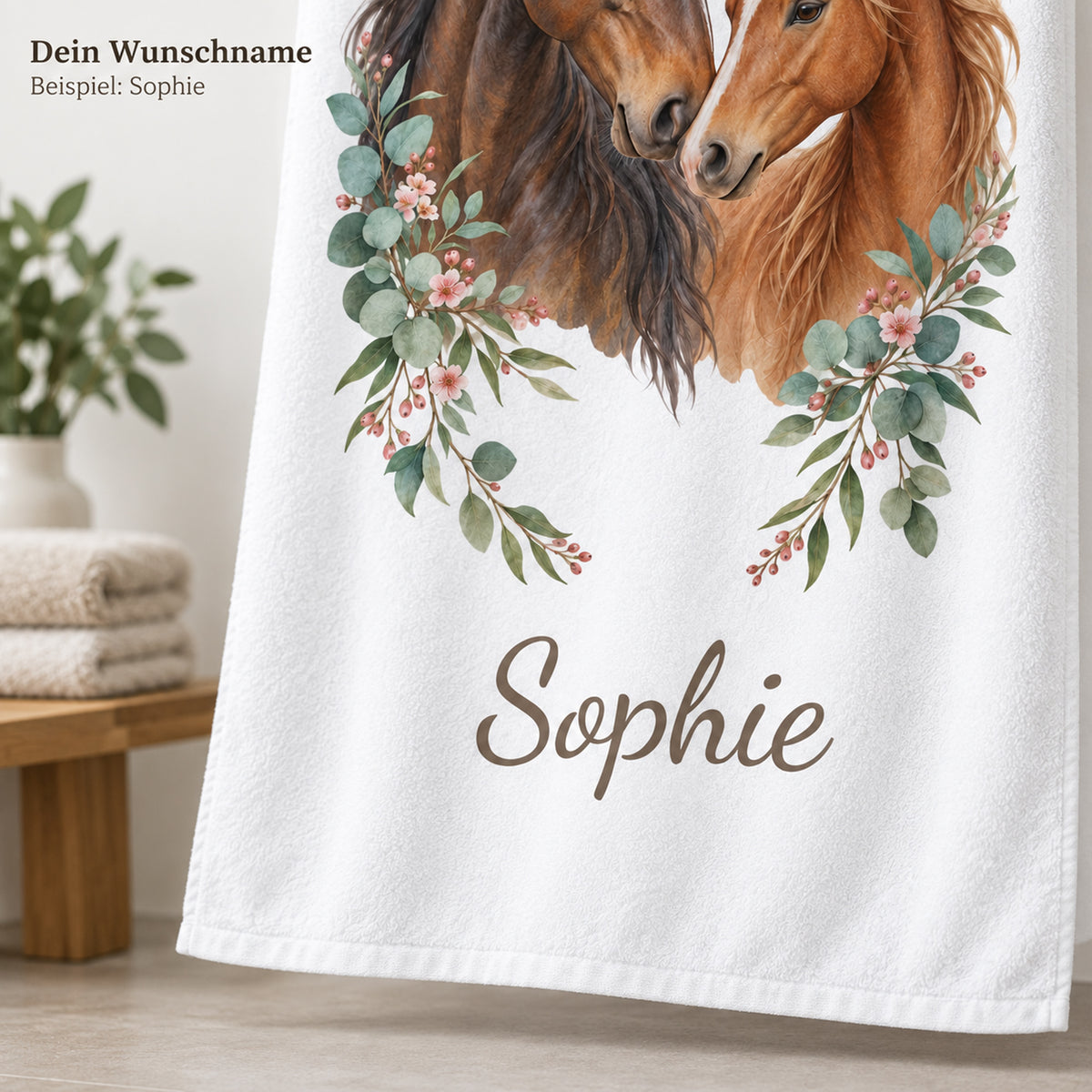 Handtuch mit Pferdefreundschaft und Wunschname – Produktansicht 5