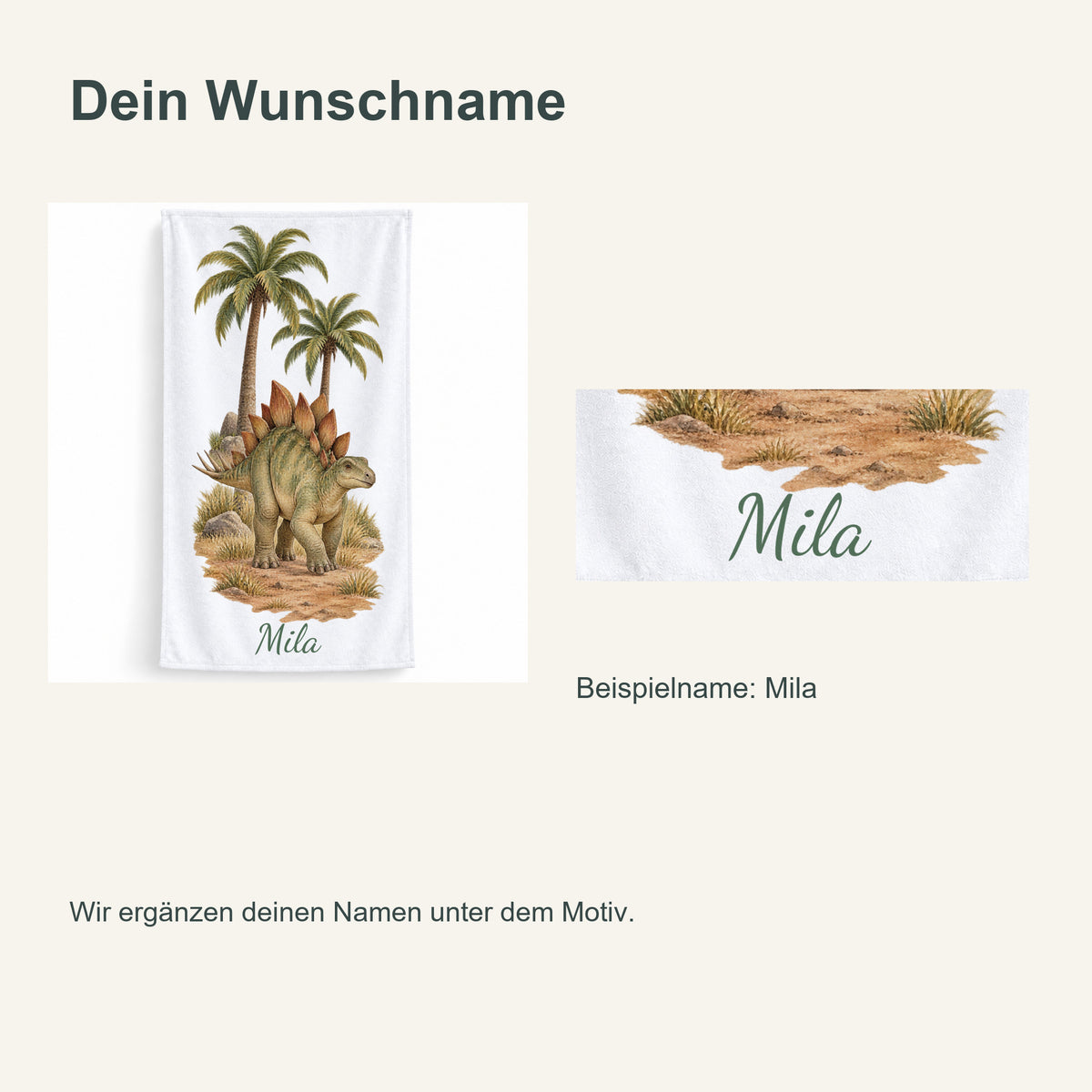 Personalisiertes Dinosaurier-Handtuch Stegosaurus in der Savanne – personalisierung