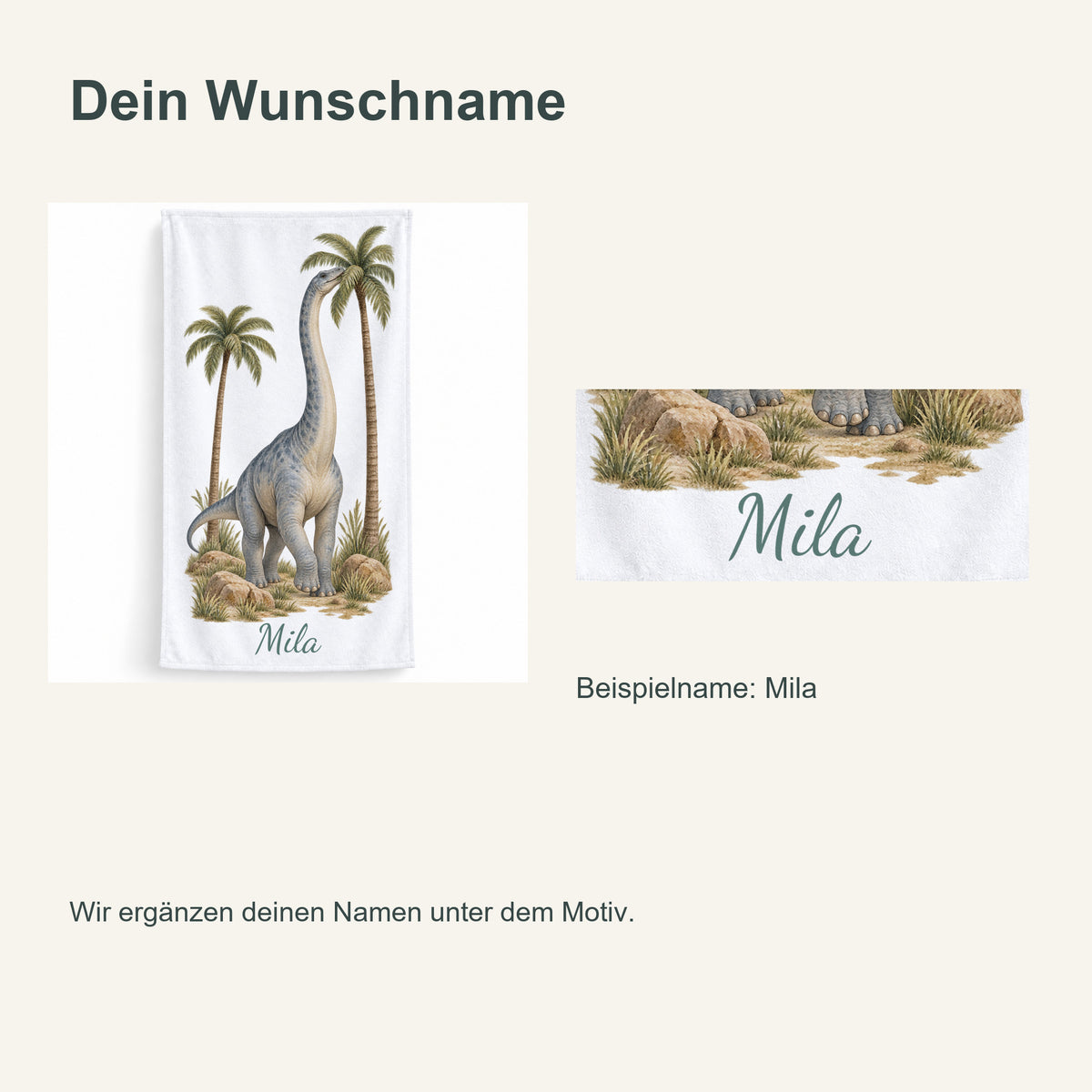 Personalisiertes Dinosaurier-Handtuch Langhals in der Savanne – personalisierung