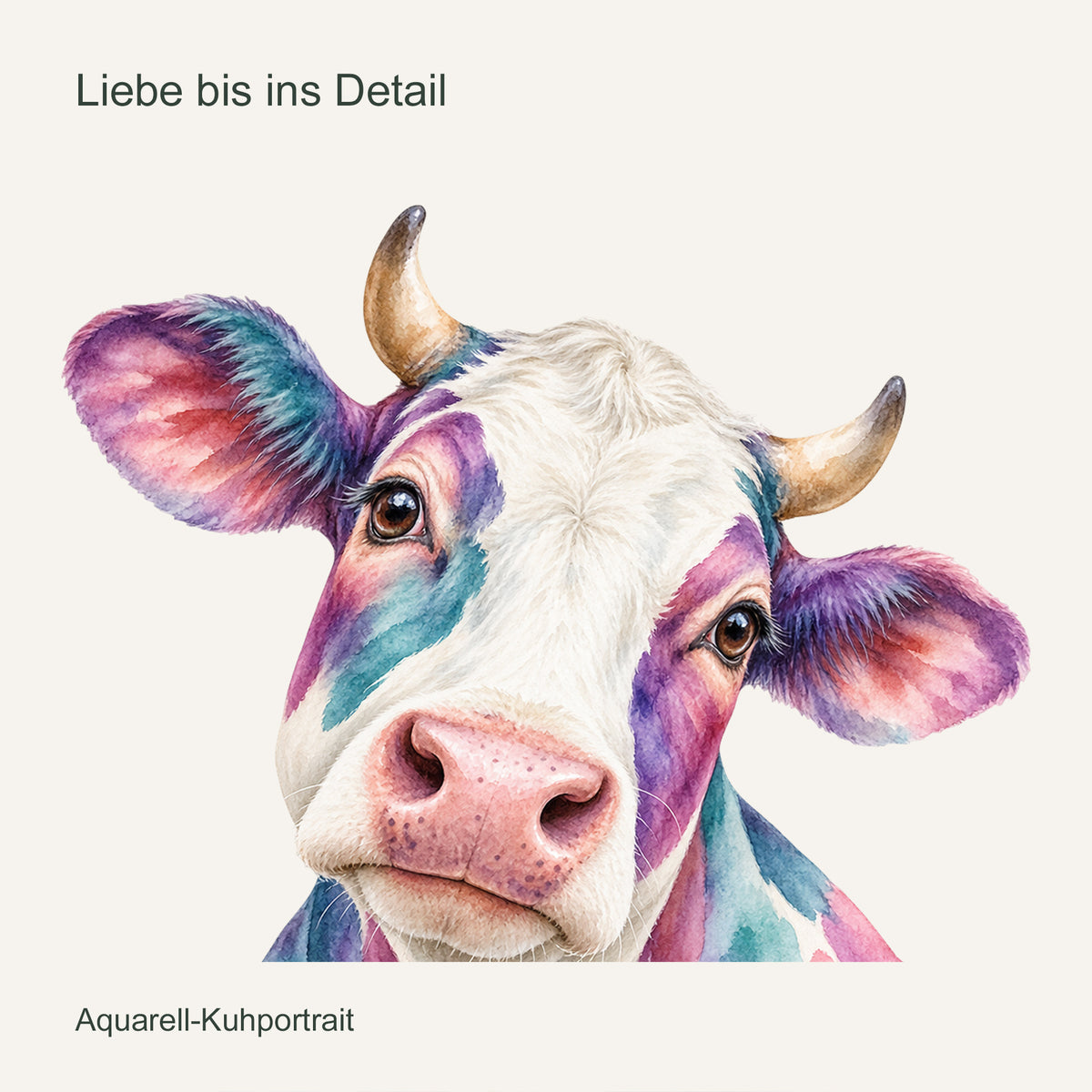 Wandtattoo Kuh in Aquarell – Bunte Kuh – Liebe bis ins Detail
