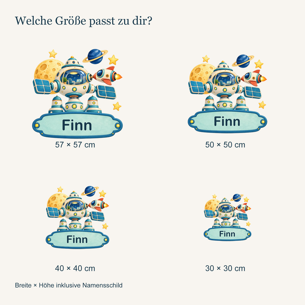 Personalisiertes Wandtattoo Weltall Raumstation – Vergleich der vier Größen
