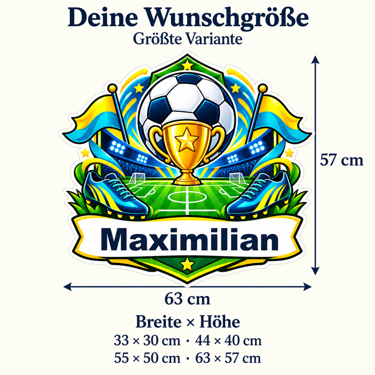 Fußball-Sticker Spielfeldheld: Größenübersicht mit Breite und Höhe