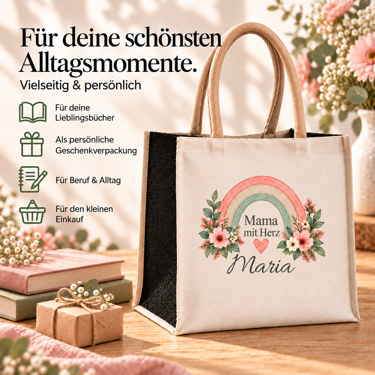 Mama-Shoppingtasche mit Regenbogen für Alltag und Einkauf