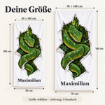 Handtuch mit grünem Baumpython und Wunschname in 50 × 100 und 70 × 140 cm
