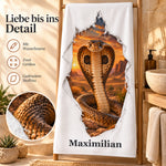 Handtuch mit Kobra und Wunschname, mit Motivdetail und kurzen Hinweisen