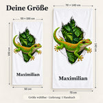 Handtuch mit Gecko und Wunschname in 50 × 100 und 70 × 140 cm