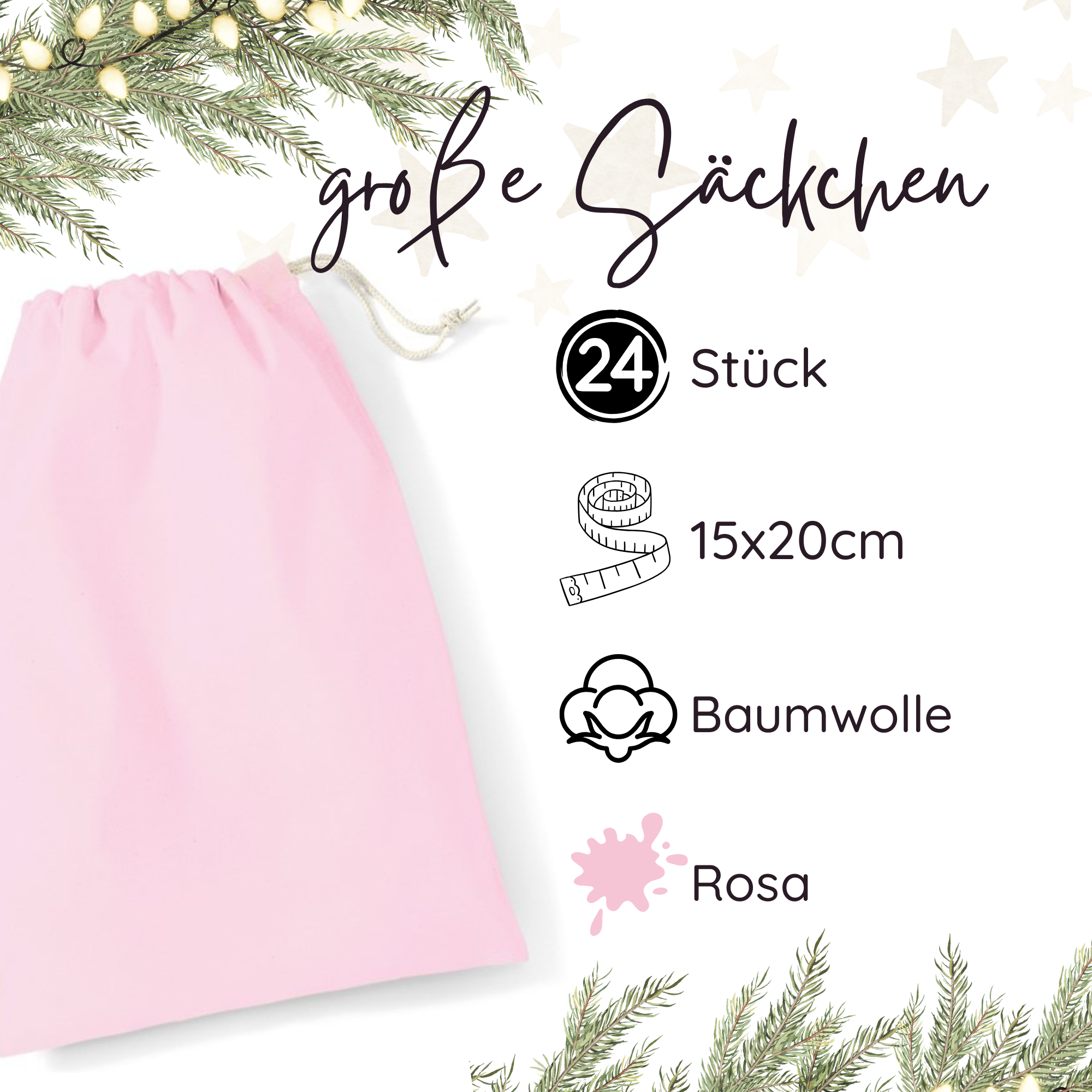 Baumwollsäckchen 15 × 20 cm in Rosa – 1 oder 24 Stück