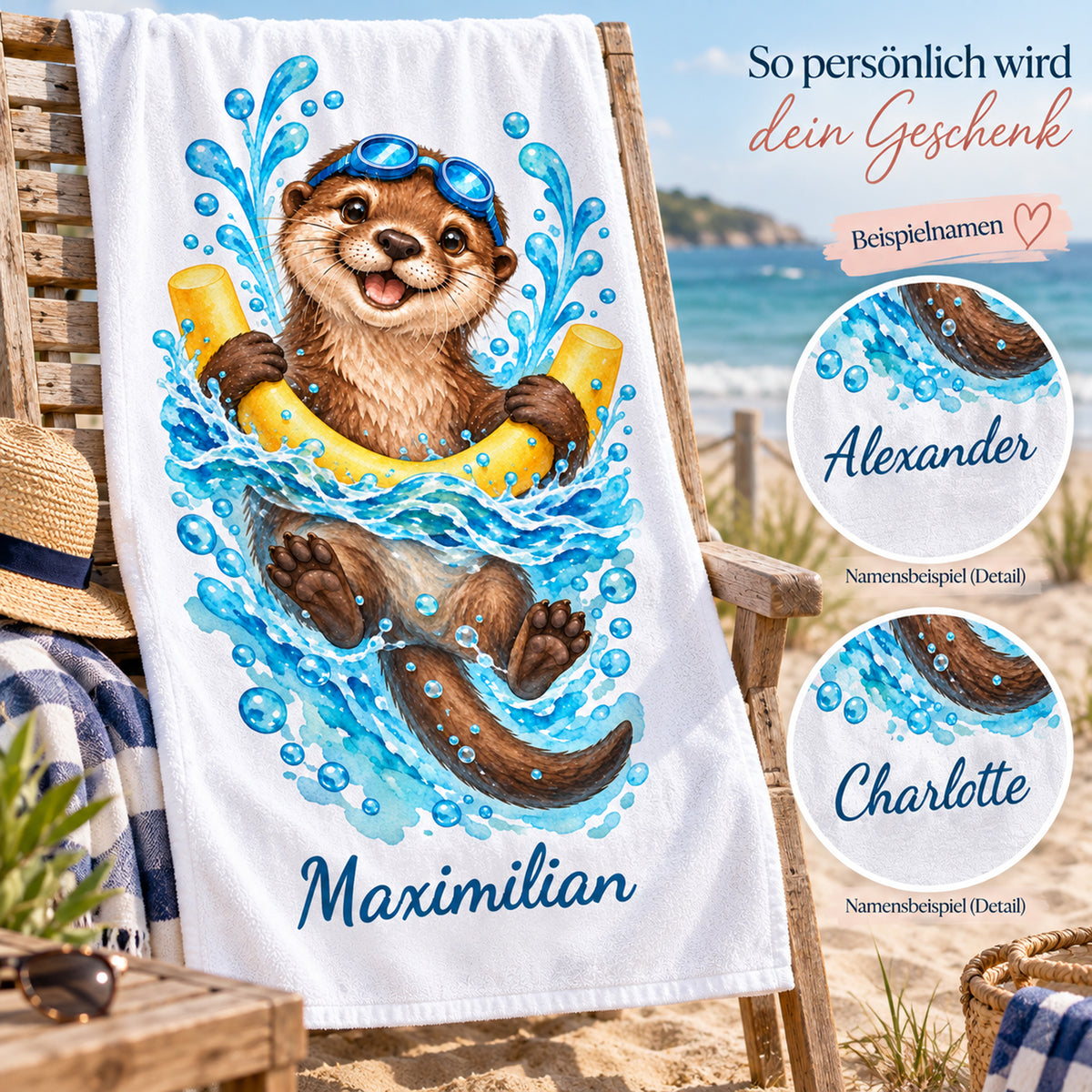 Otter Handtuch mit Wunschnamen – Personalisierung