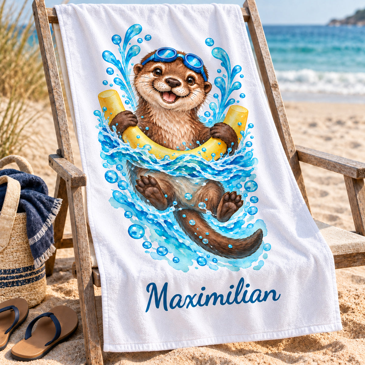 Otter Handtuch mit Wunschnamen – Strand