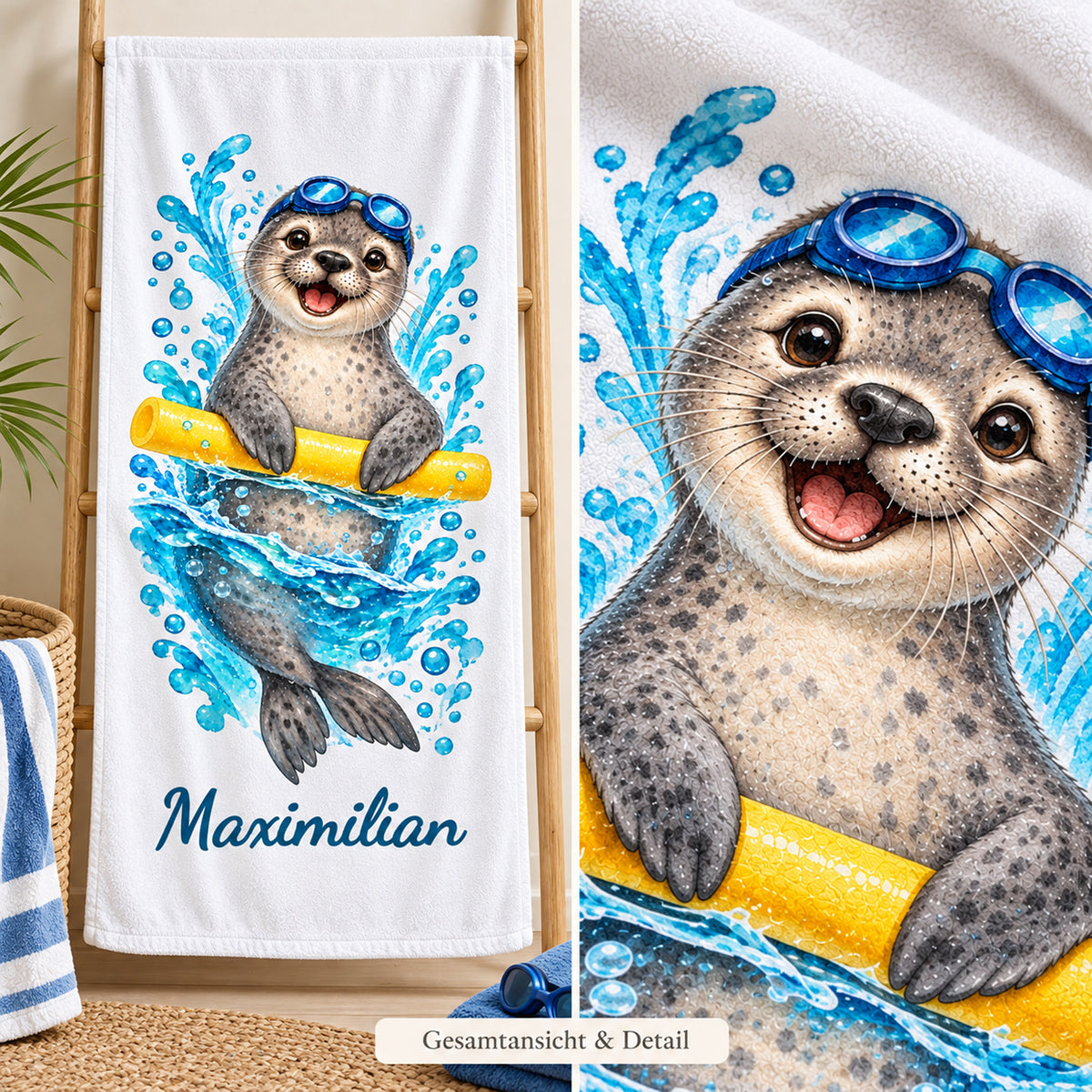 Robbe Handtuch mit Wunschnamen – Motiv