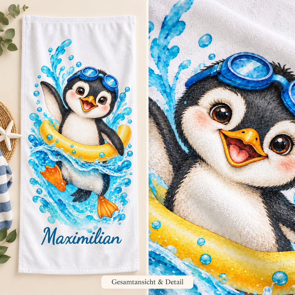 Pinguin Handtuch mit Wunschnamen – Motiv