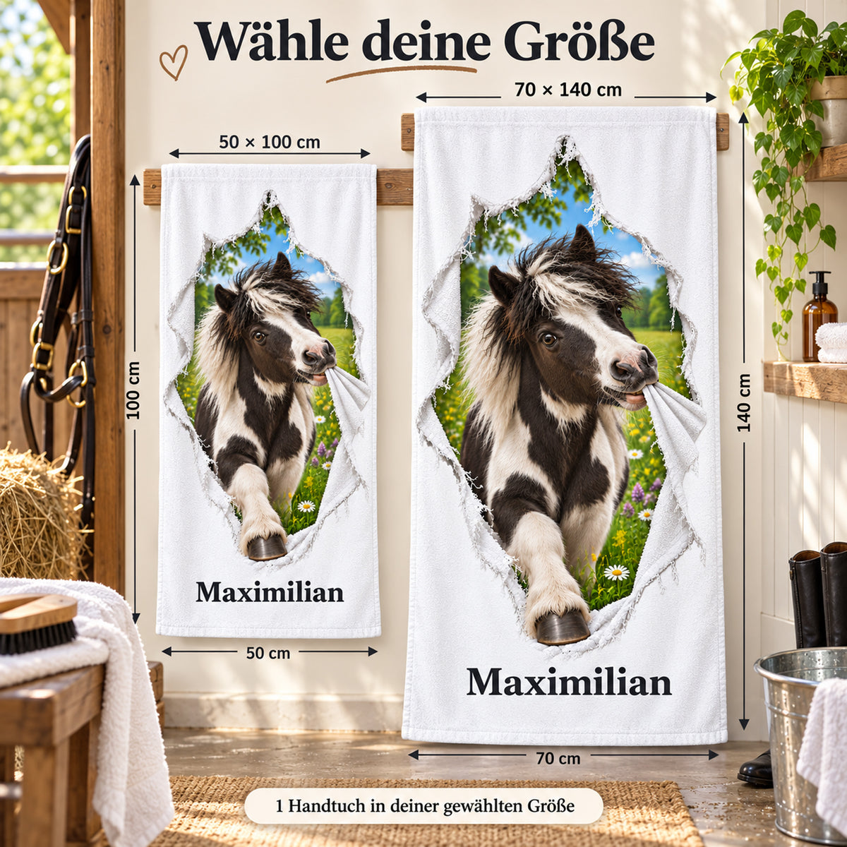 Handtuch mit Schecke in den Größen 50 × 100 cm und 70 × 140 cm