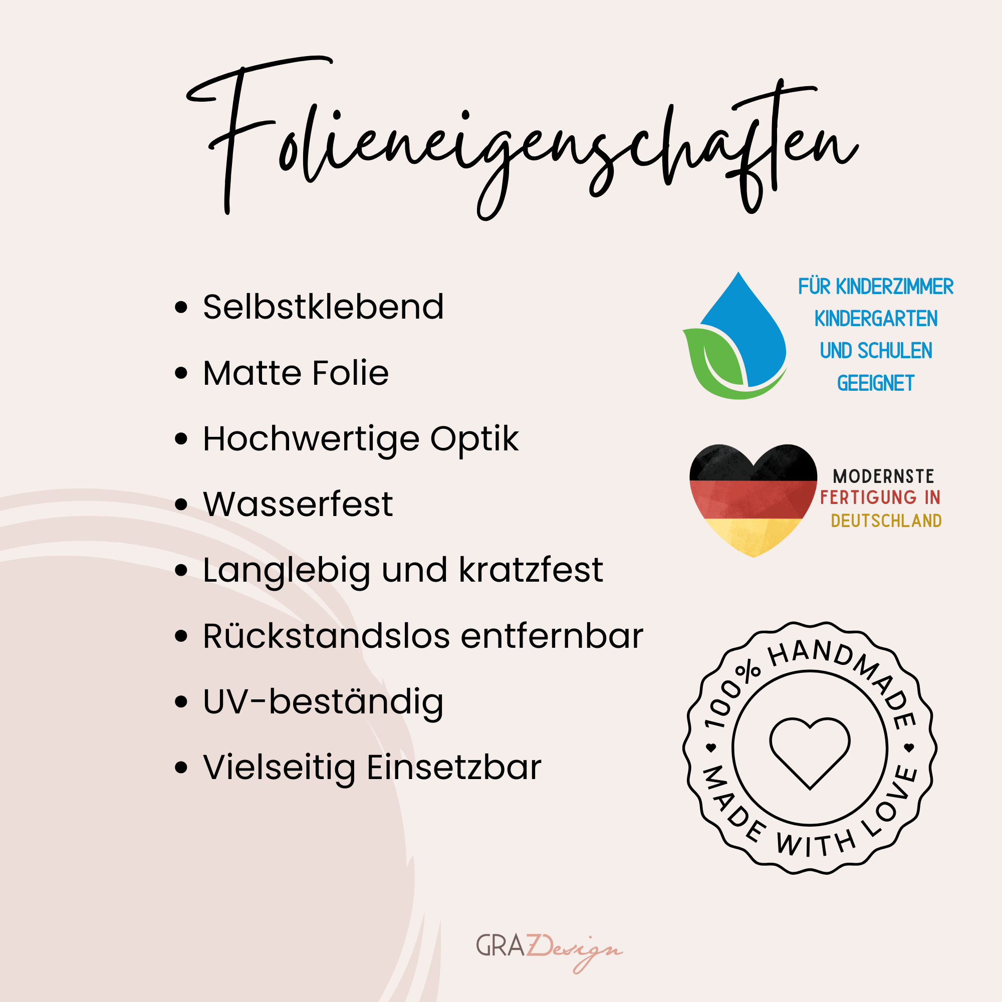 Selbstklebende matte Folie, wasserfest, langlebig und UV-beständig.